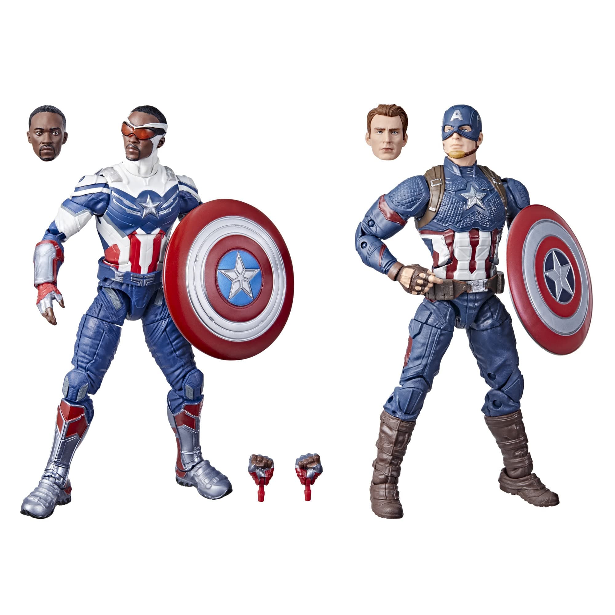 Marvel Hasbro Legends Series Captain America 2-Pack Steve Rogers Sam Wilson MCU Figures, 7 Accessories
