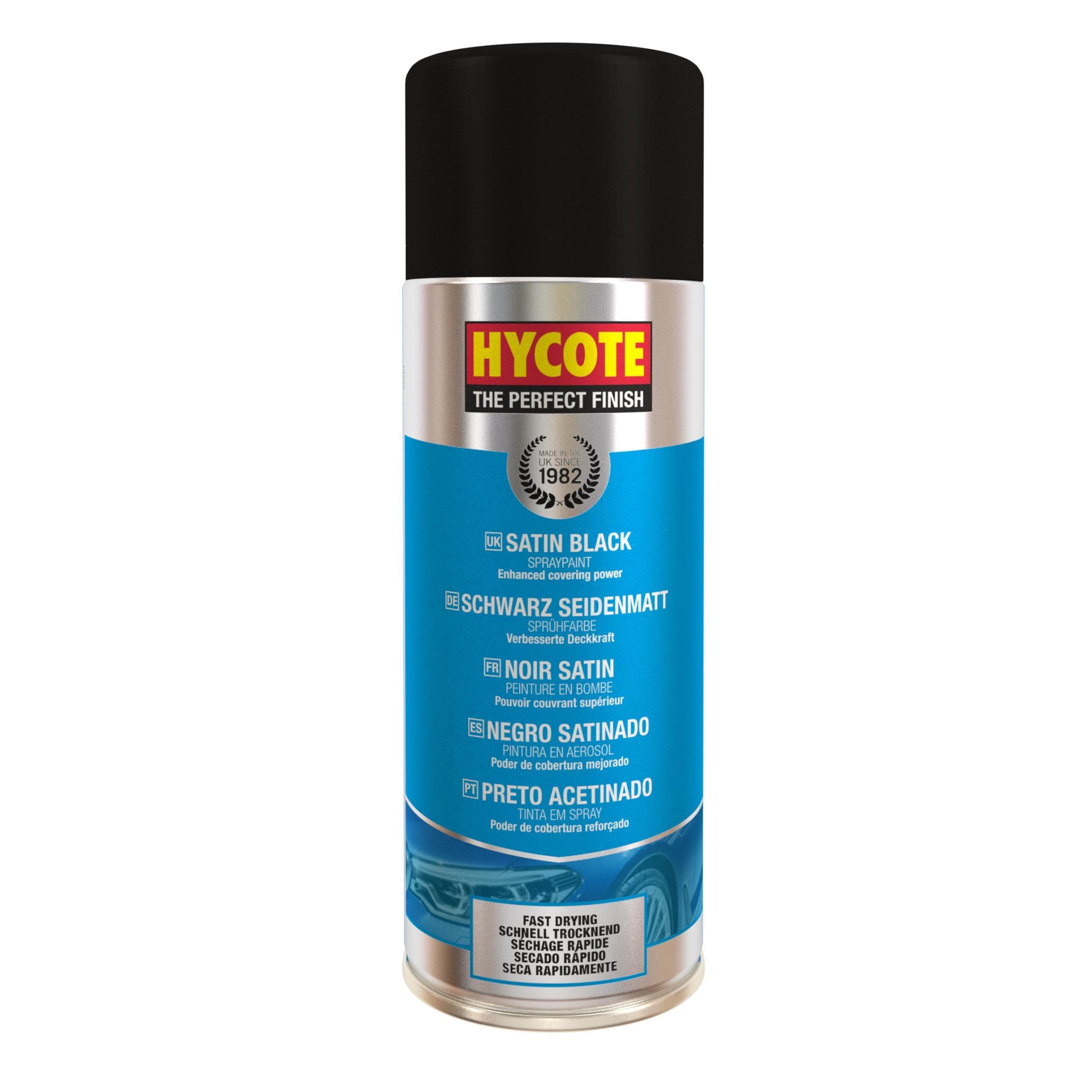 Hycote Fast Drying Aerosol Car Spray Paint, Satin Black, 400 ml