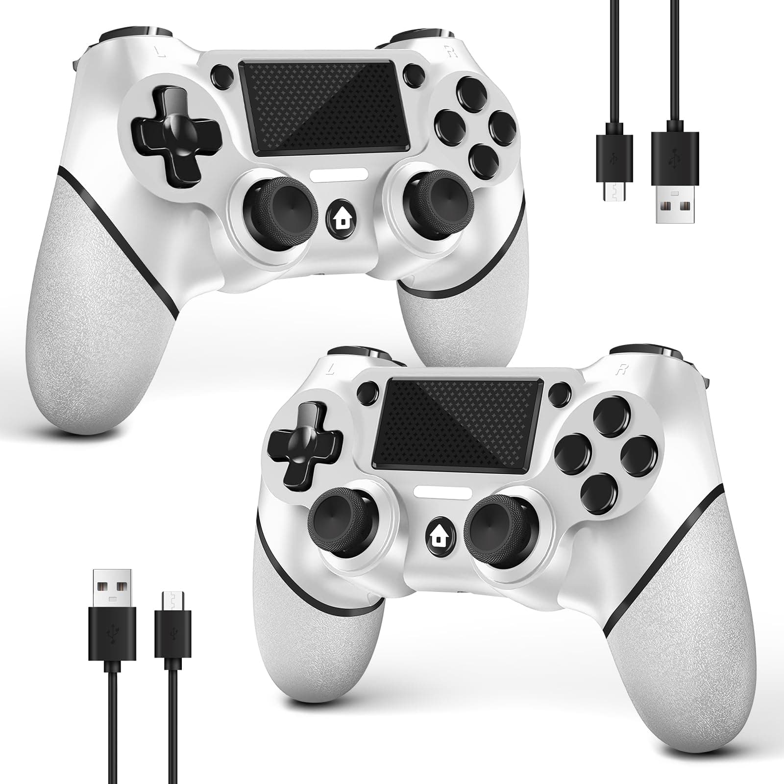 AceGamer 2 Pack for PS4 Controller, Wireless Controller for PS4/Pro/Slim/PC, with Non-Slip Grip of Both Sides and 2 USB-C Cable! (White)