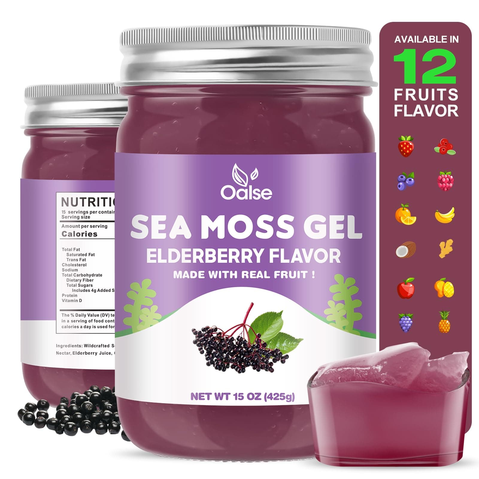 Irish Sea Moss Gel- Real Sea Moss and Elderberry Mixture - 15OZ Wildcrafted Sea Moss Advanced Gel-15OZ Elderberry Flavor