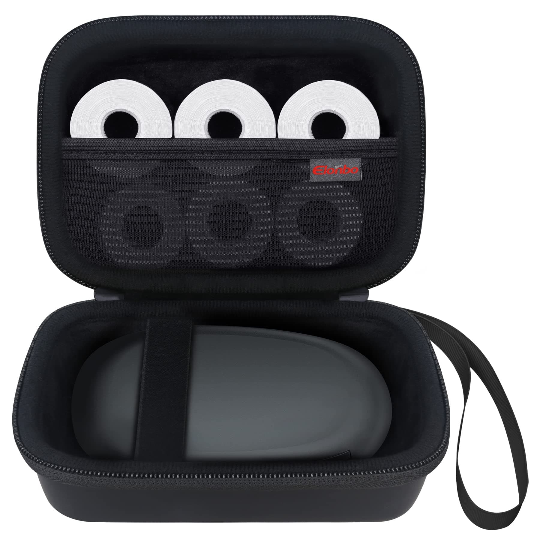 Elonbo Label Maker Case for SUPVAN E10 Mini Bluetooth Label Printer, Extra Interior Mesh Pocket Fits Label Paper Cable, Black. (CASE ONLY! Label Maker not Included)