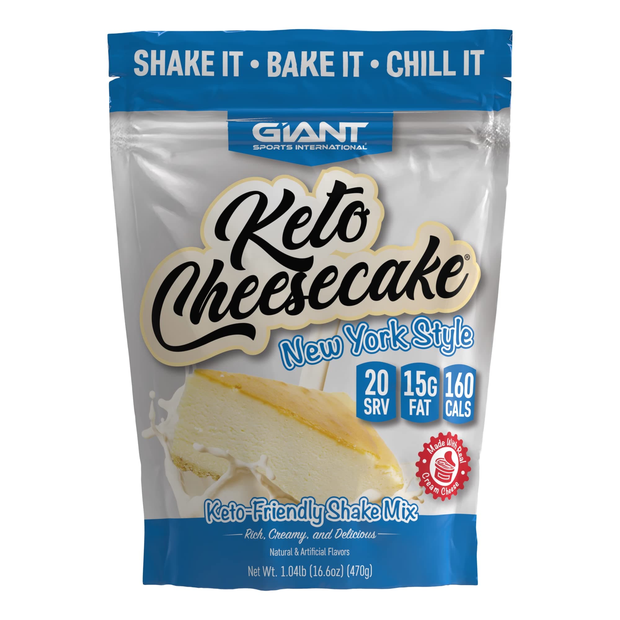 - Giant Sports Keto Cheesecake Shake Mix - Delicious Low Carb, Ketogenic Diet Gluten Free Powder Mix - Meal Replacement - Works Great with Almond Milk - New York Style (20 Serving Bag)
