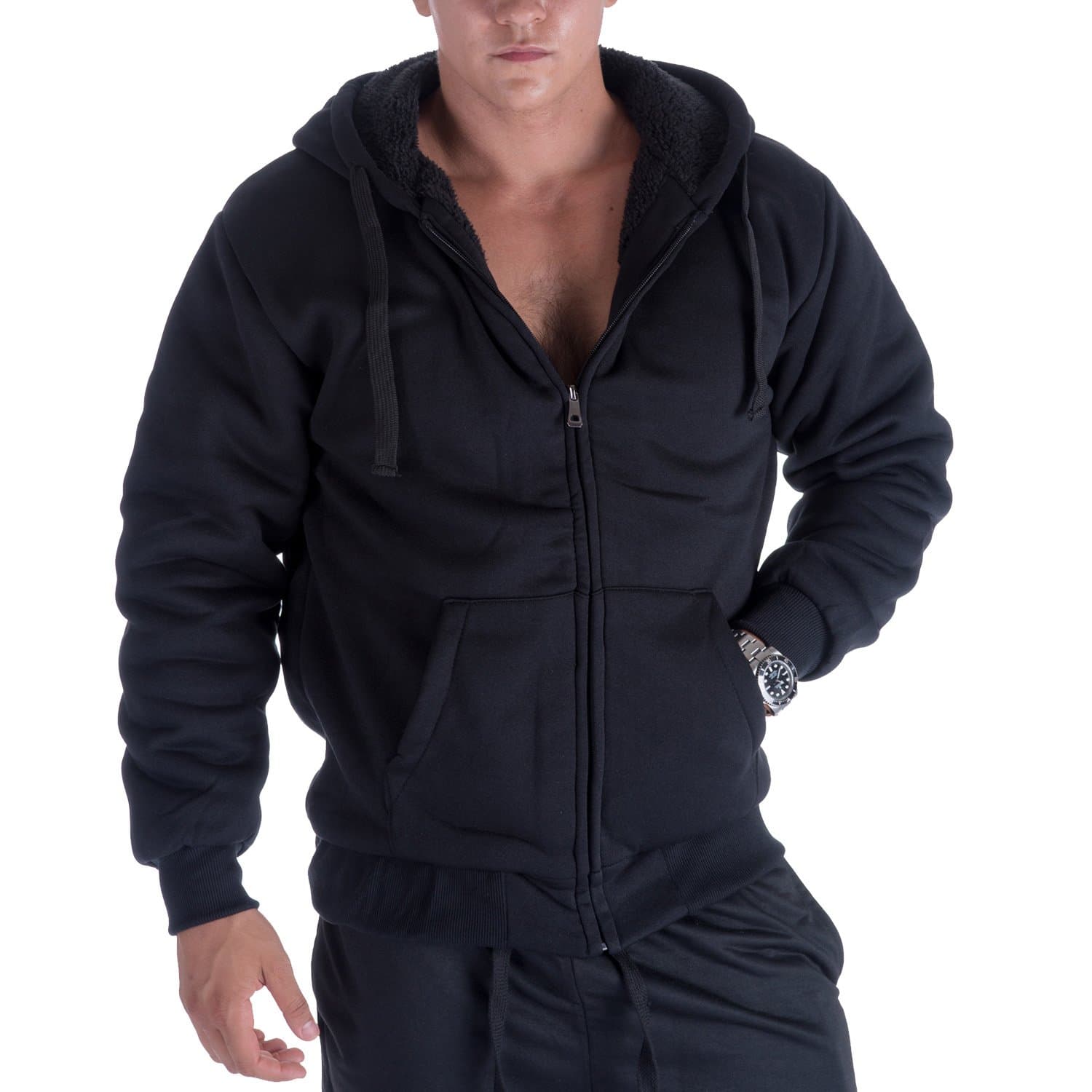 Heavyweight Sherpa Hoodies for Men, Thick Fleece Lined Full Zip Up Winter Warm Sweatshirts Work Jackets