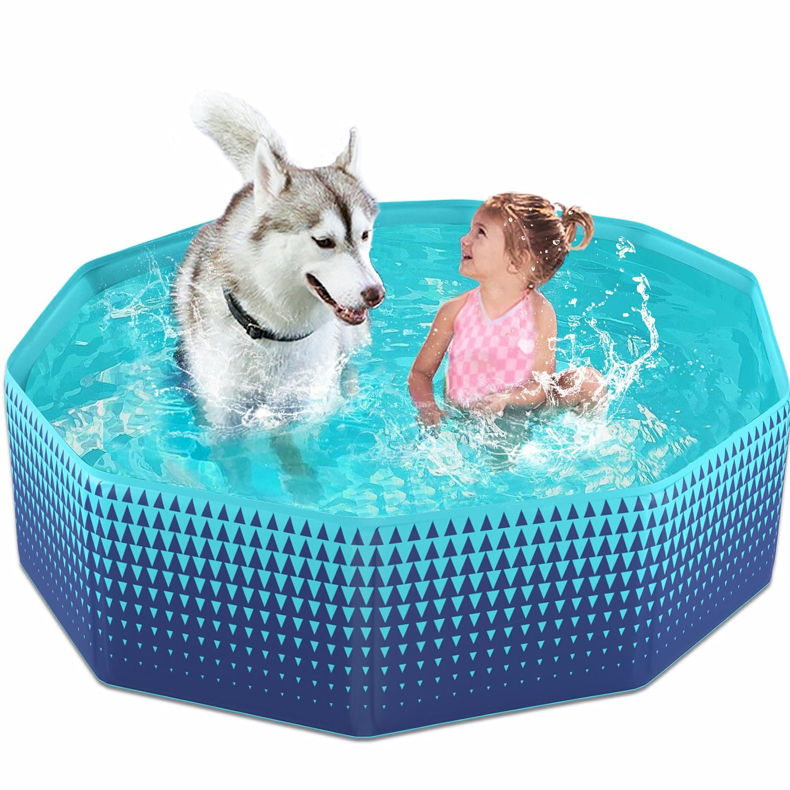 Jasonwell Foldable Dog Kiddie Pool - Hard Plastic Kids Paddling Pool Toddler Baby Swimming Pools for Backyard Collapsible Whelping Box Pet Doggie Cats Wading Pools Bathtub for Puppy Large Dogs 48In,G