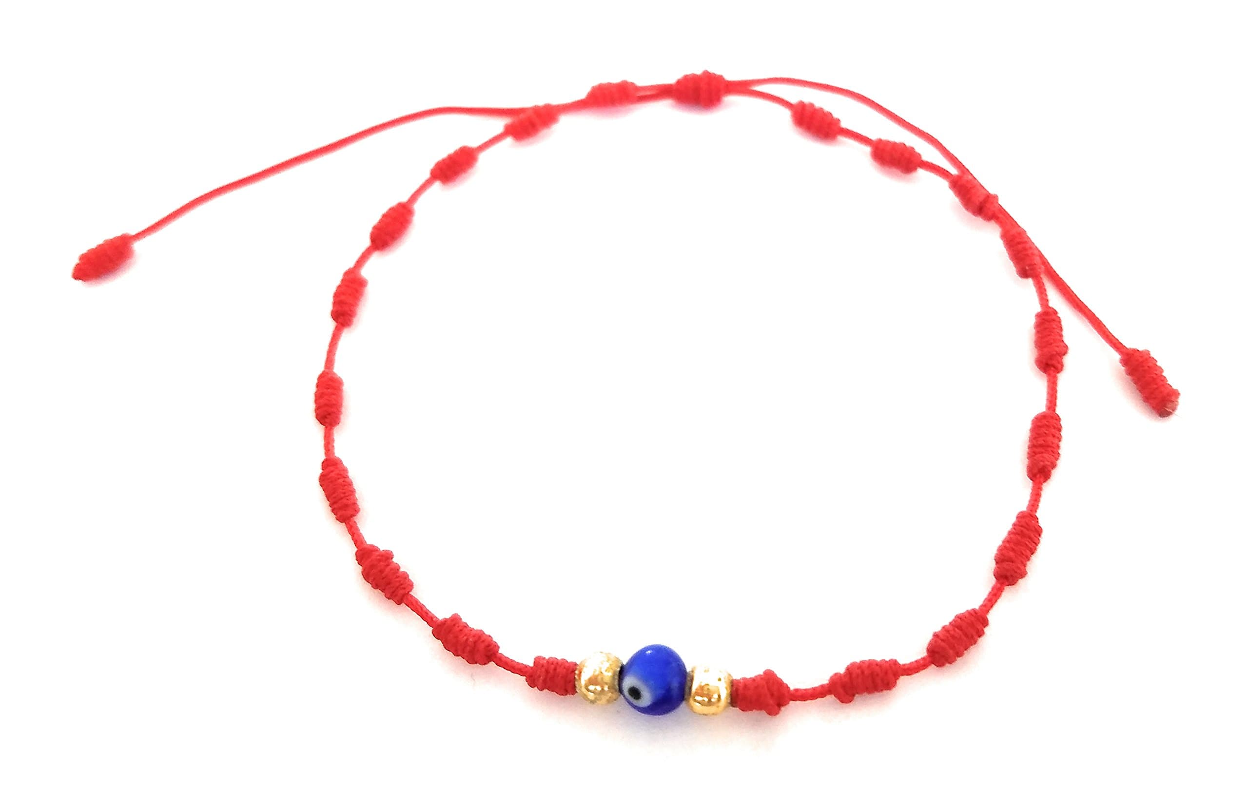 Lucky Charms USARed String of Fate Knotted Bracelet with Goldtone Beads and Glass Evil Eye for Protection