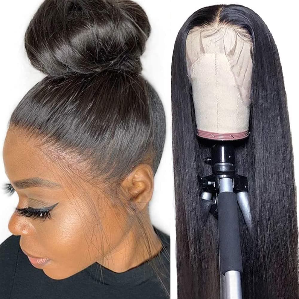 Lace Front Wigs Human Hair Malaysian Straight HD Transparent Lace Frontal Wigs with Baby Hair (16 Inch) 10A Straight Human Hair Wigs for Black Women Pre Plucked Natural Hair