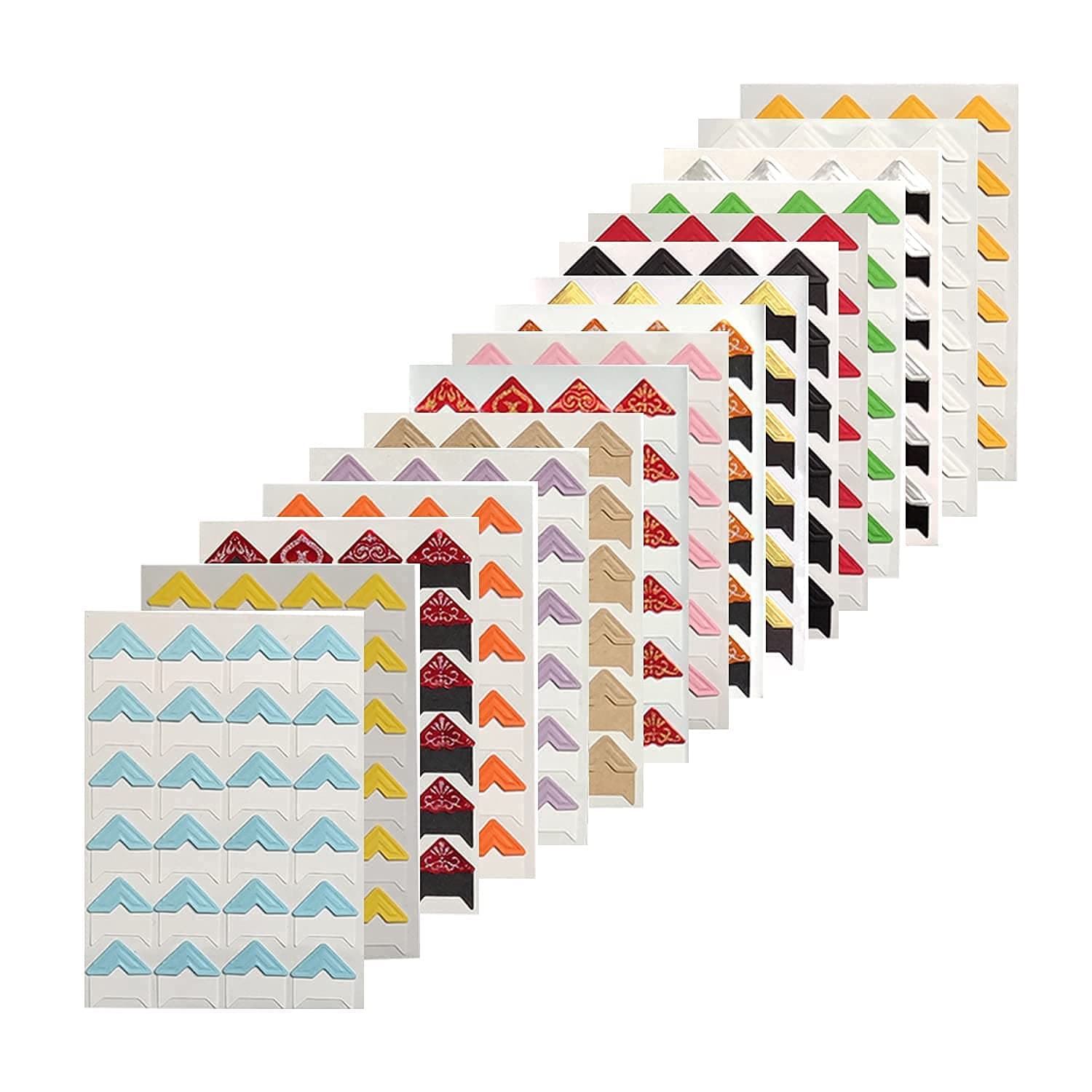 Qililandiy 16 Sheets Photo Mounting Corners Self Adhesive Paper Picture Sticker for DIY Scrapbook Album Diary Personal Organizer Notebook - 16 Colors