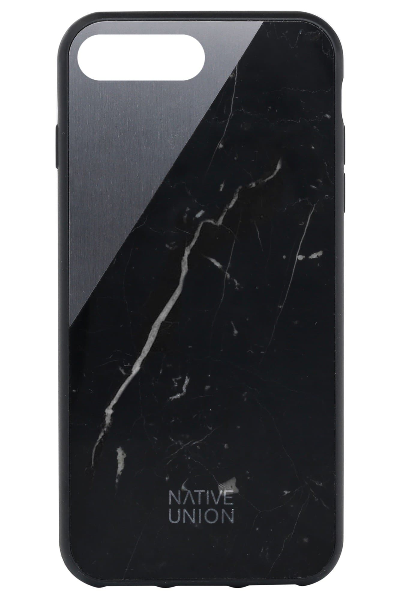 Native Union CLIC Marble Case - Handcrafted Real Marble Drop-Proof Shock-Absorbing Protective Cover with Metal Slash compatible with iPhone 7 Plus, iPhone 8 Plus (Black)