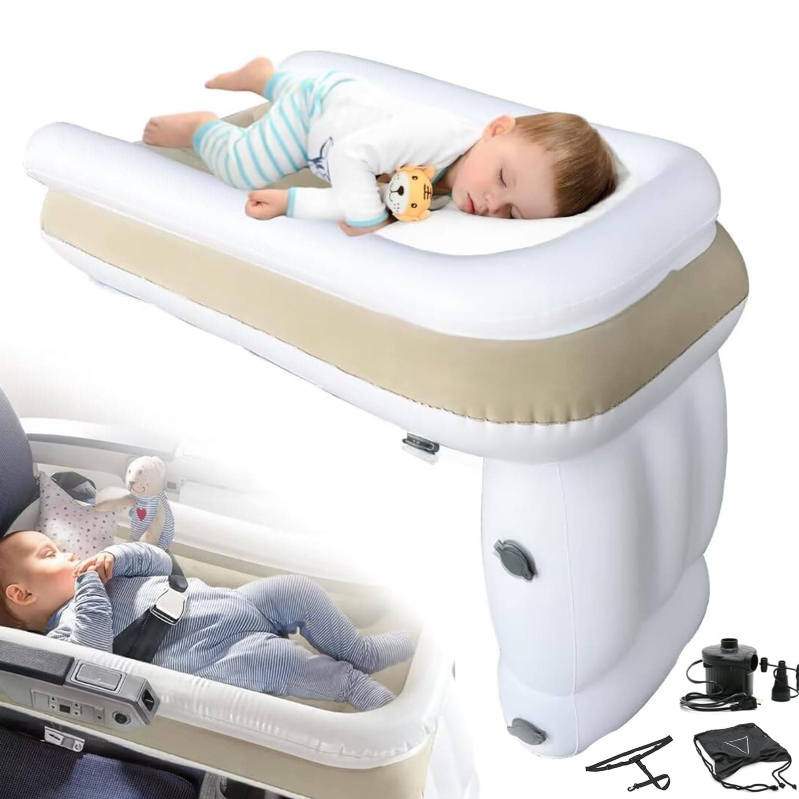 VUCATIN Inflatable Toddler Airplane Bed Toddler Travel Bed - Portable Airplane Bed Airplane Seat Extender Toddler Bed Belt Toddler Baby Airplane Mattress with Hand Pump for Train Airplane Car