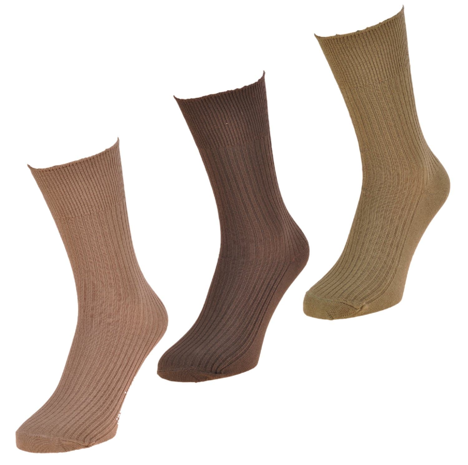 Mens Socks, 3 Pairs, 6-11 UK, Brown assortment, Light Hold Cotton rich non-elastic therapeutic diabetic Socks