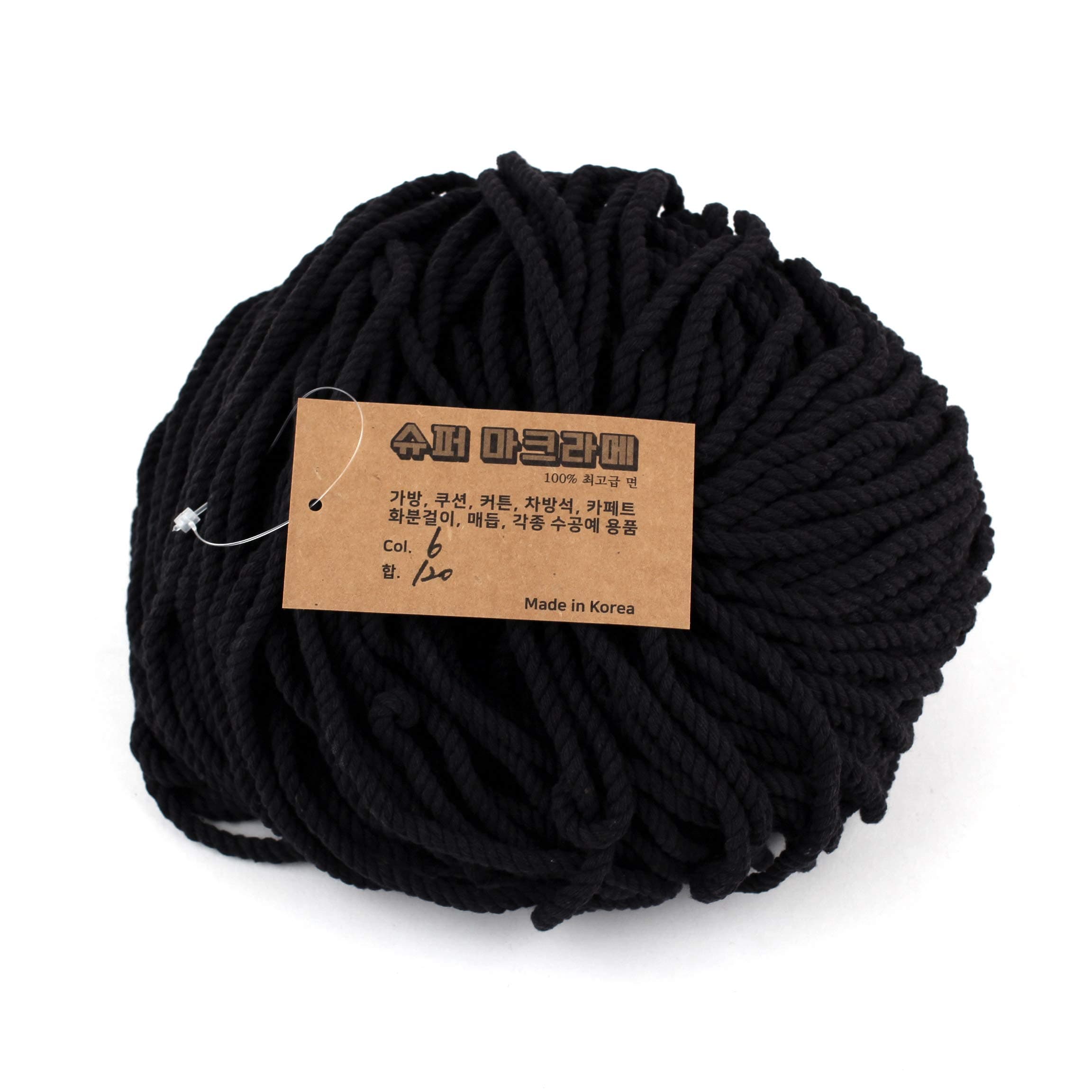 Super Macrame Cord 5mm x 87yd (80m) Black Color Natural Cotton Handmade Wall Hangings Plant Hanger Crochet Dream Catcher DIY Craft Rope