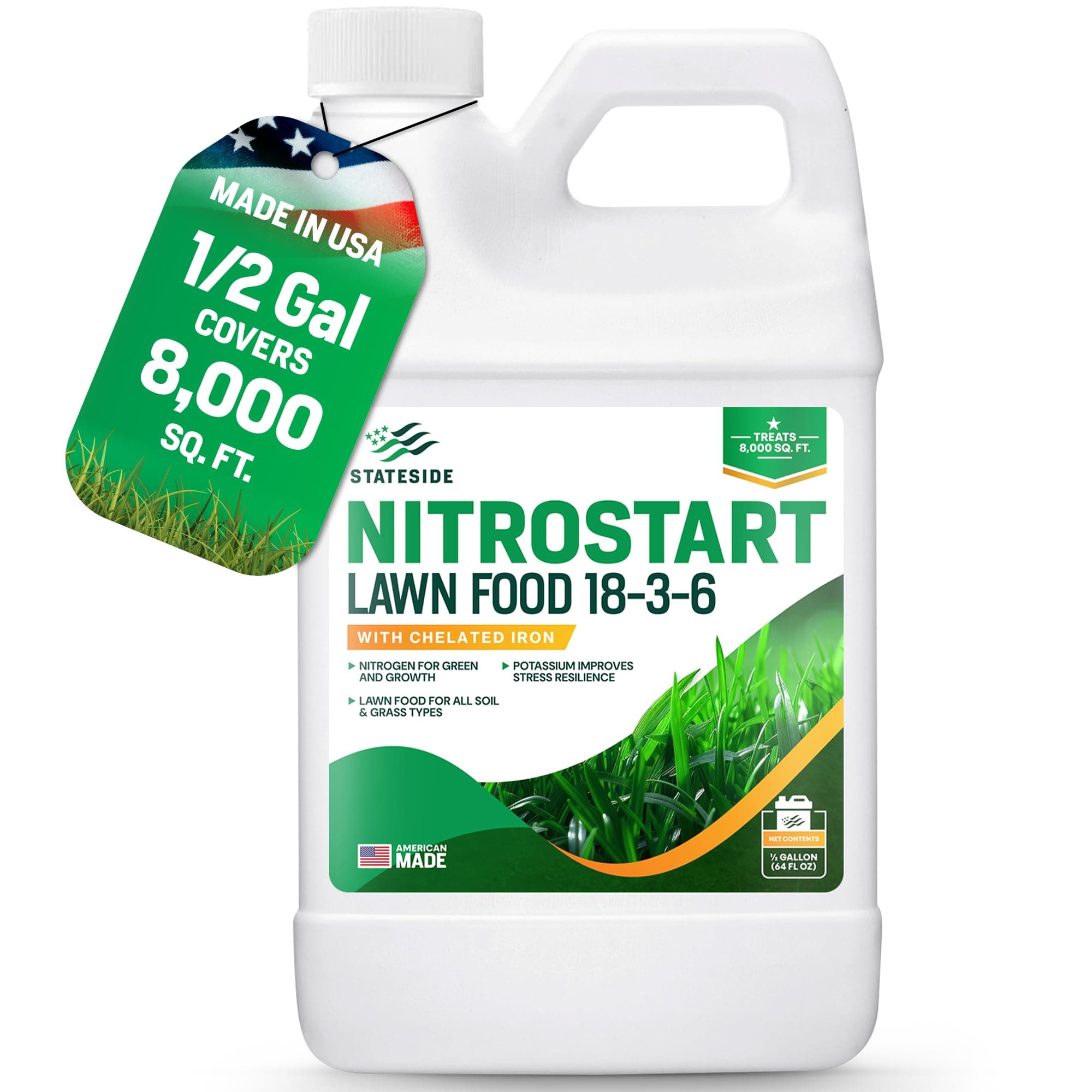 64 oz Liquid Lawn Fertilizer - Grass Fertilizer for Lawn, Covers 8,000 sq. ft., Ideal - NitroStart Liquid Grass Food for Consistent, Greener Turf Growth - Promotes Stronger Roots & Blades