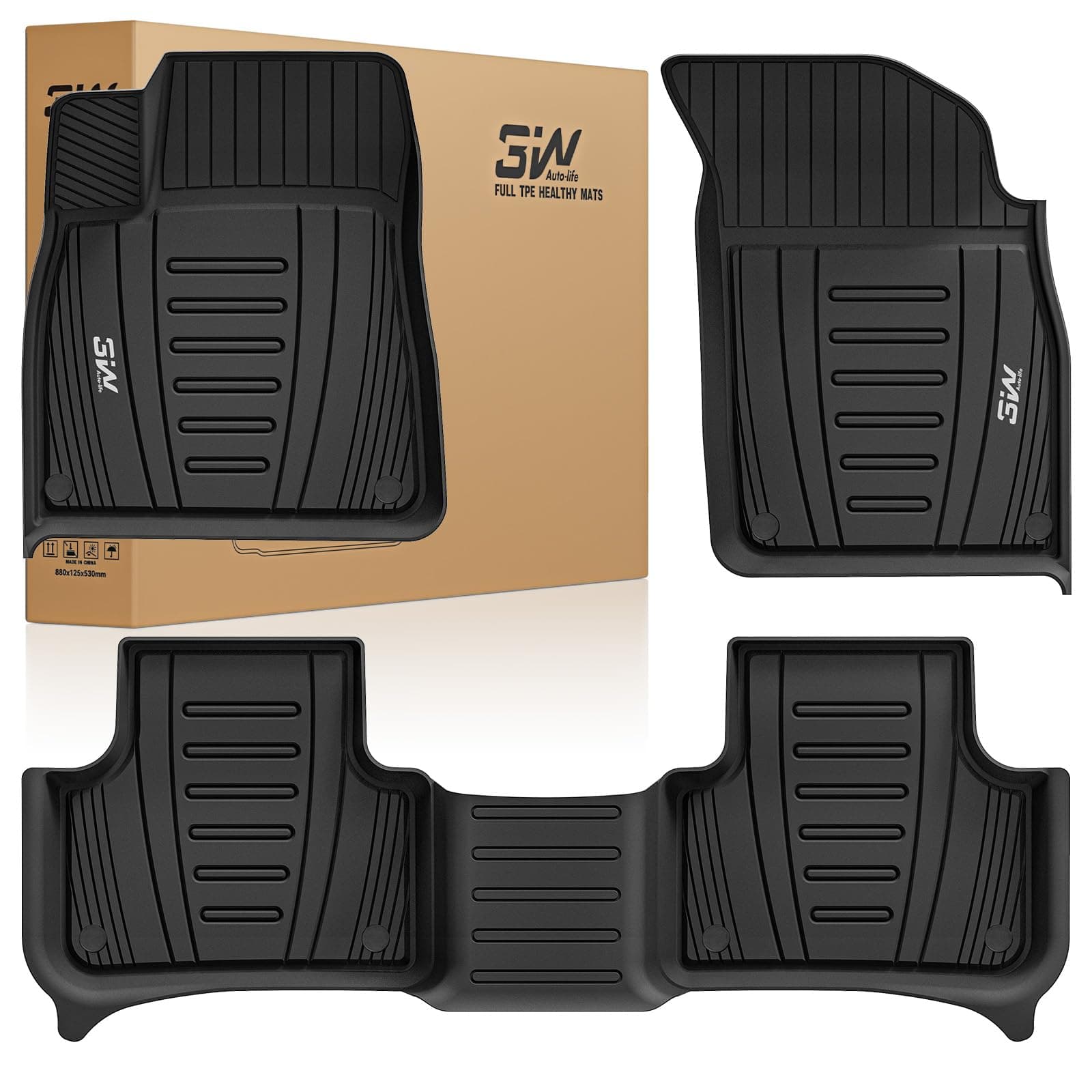 - 3W 2017-2026 Audi Q7/SQ7 Floor Mats & 2019-2026 Audi Q8 Mats, 4M All Weather TPE Accessories Custom Fit Floor Liner, 1st & 2nd Row Full Set（not for Q8 E-tron
