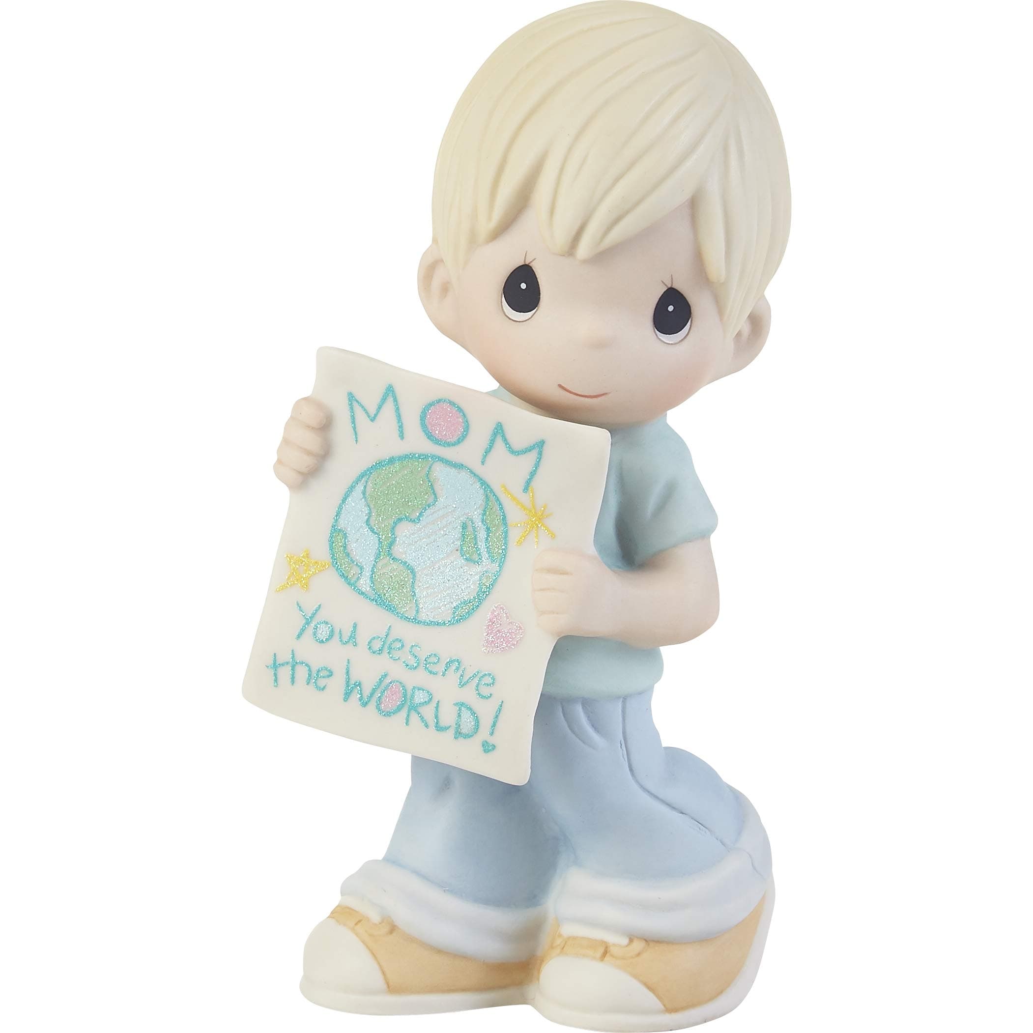 Precious Moments "Mom, You Deserve The World Hand-Painted Porcelain Figurine - 203006, Unique Mother's Day, Birthday, and Holiday Decor Keepsake