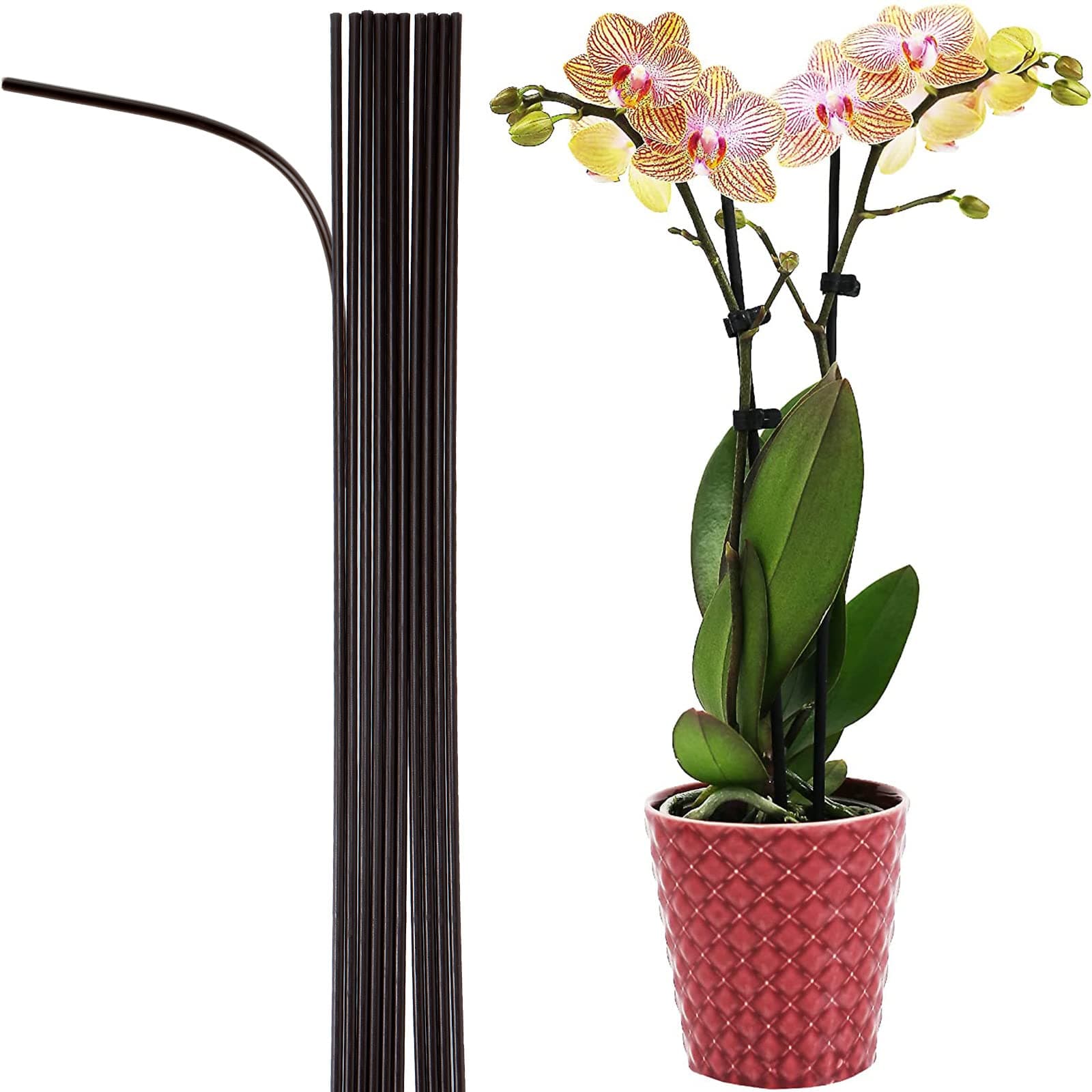 10-PCs 15-3/4" Plastic Coated Orchid Stakes for Plants Support, Bendable Orchid Support Stakes - Brown