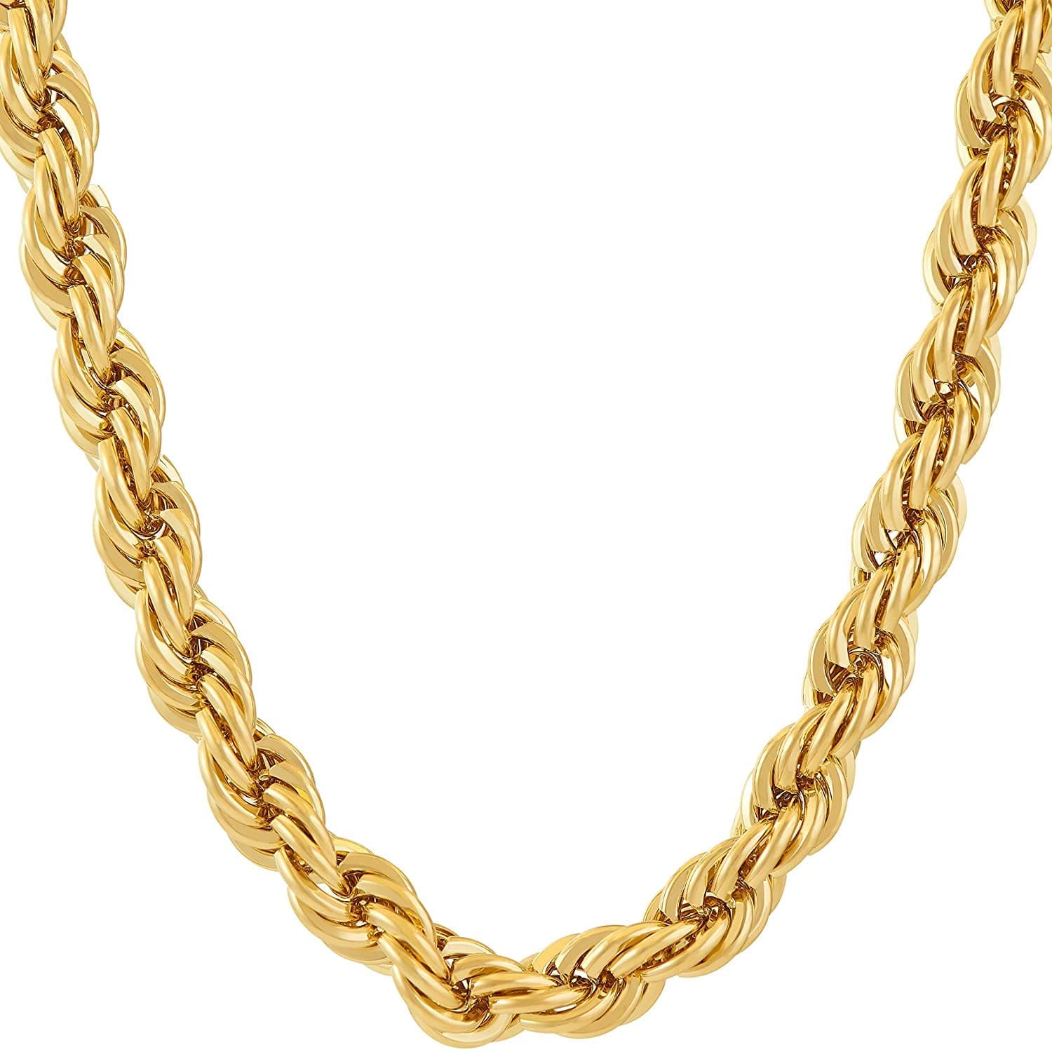 7mm Rope Chain Necklace 24k Real Gold Plated for Men and Women