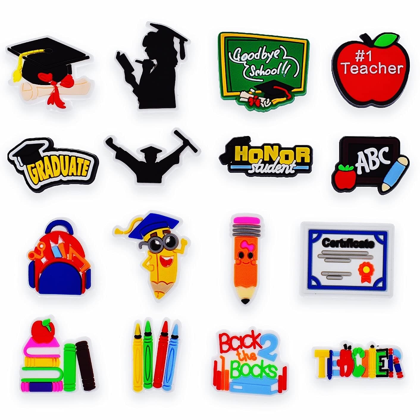 Gibleitz16pcs Shoe Charms Study Graduation School Teacher/Cheerleading Cheer Cheerleaders Shapes PVC Shoe Decorations