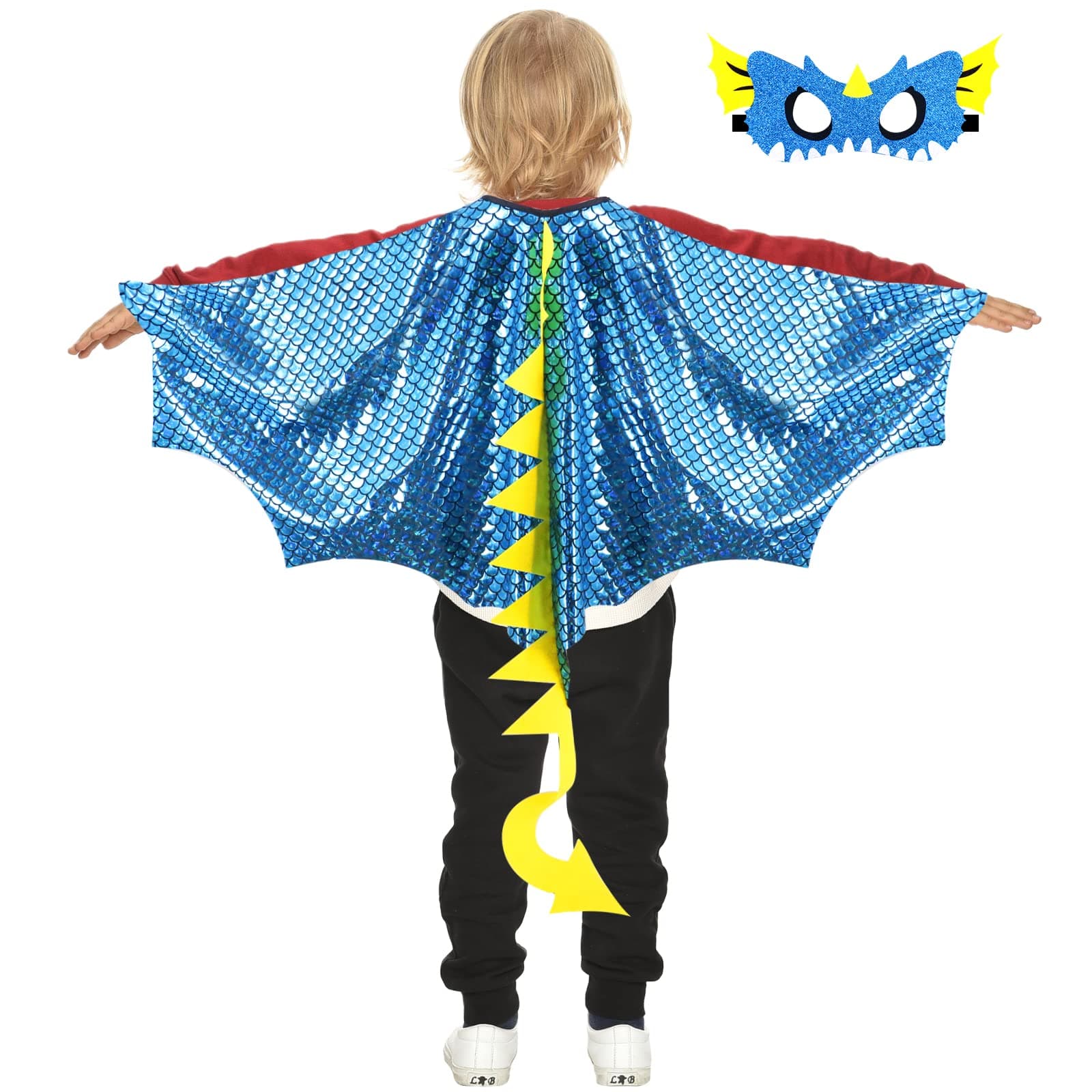 Dragon-Wings Costume for Kids Dinosaur Toys Dino Mask Cape as Girls Boys Dress Up Clothes Christmas Birthday Gifts