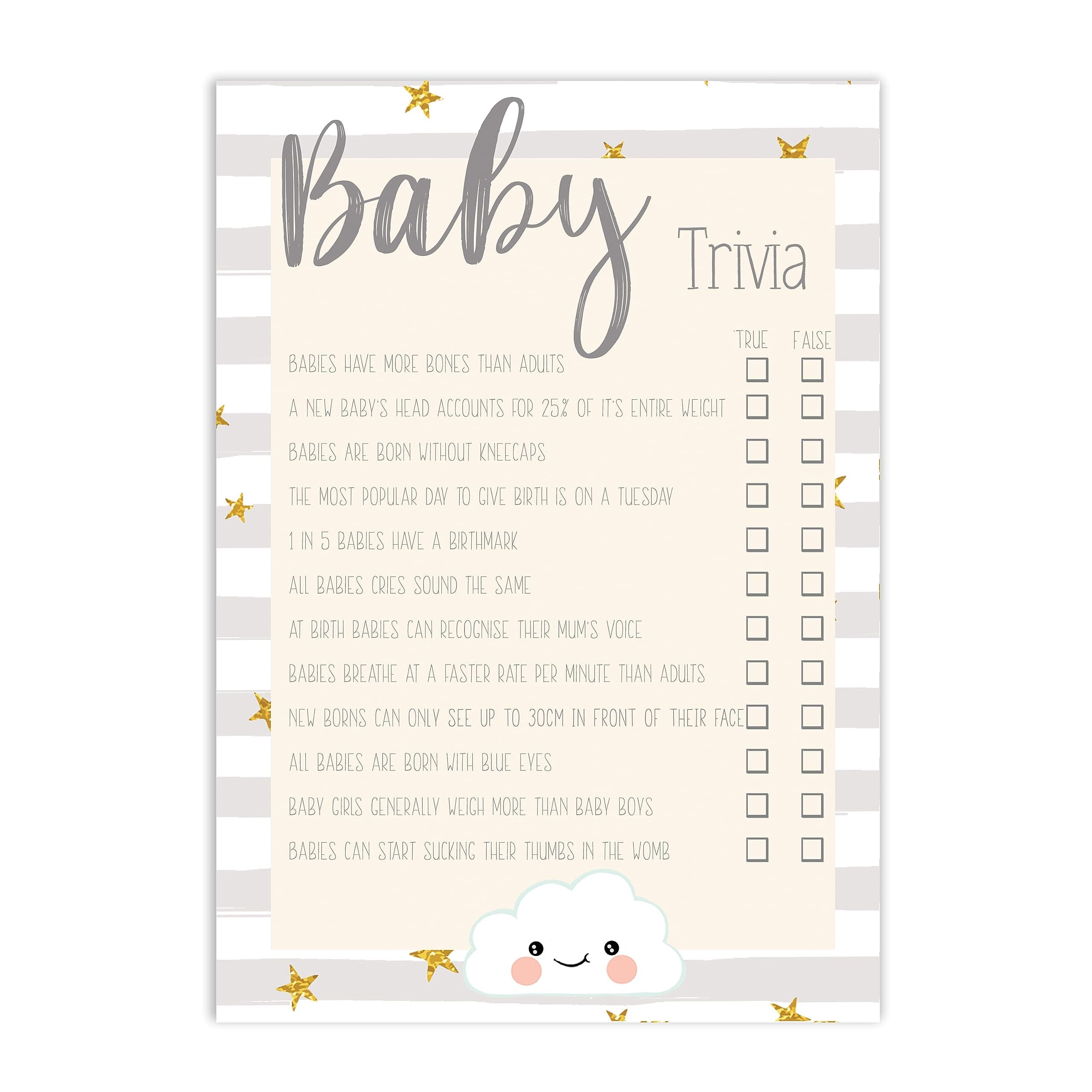 The Little Party Company Baby Shower General Knowledge/Trivia Cards - 10 Pack Cute Cloud Design A5 (BSCT)