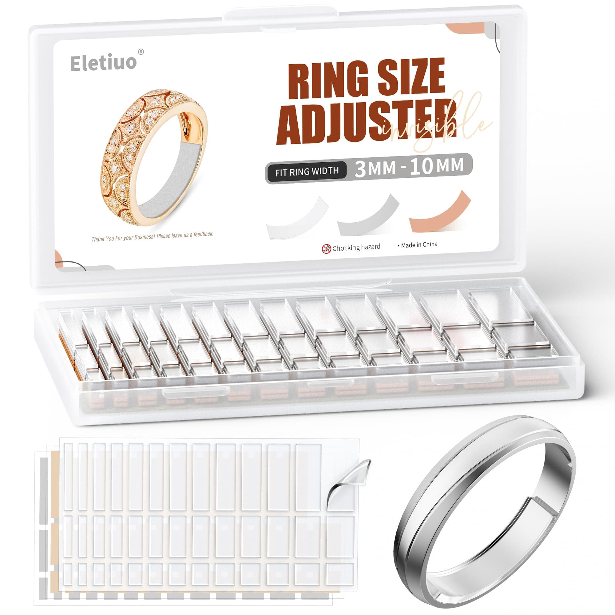 Eletiuo Ring Size Adjuster Loose Rings Invisible Reducer Jewellery Guard Sizer Tightener, Fitter,Reducer For Wide Rings,Multiple Resizer & 3 Colours,6 Sheets /234 Pcs