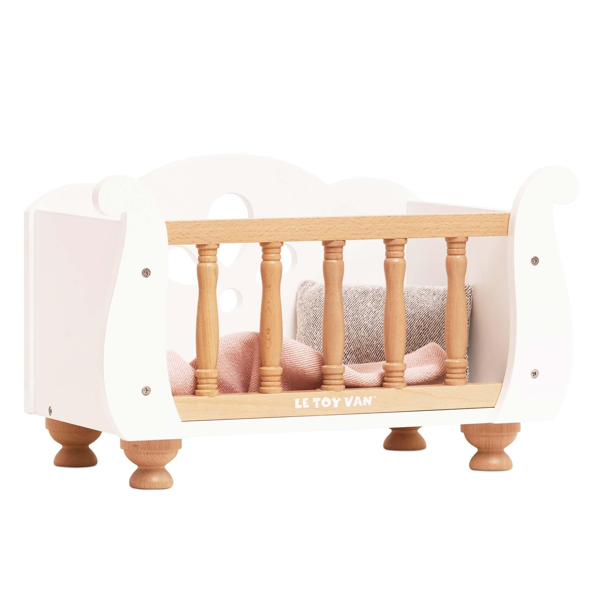 Le Toy Van - Educational Wooden Toy Role Play Beautiful Sleigh Doll Cot & Crib | Girls Pretend Play Toy Pram Playset - for Ages 3+