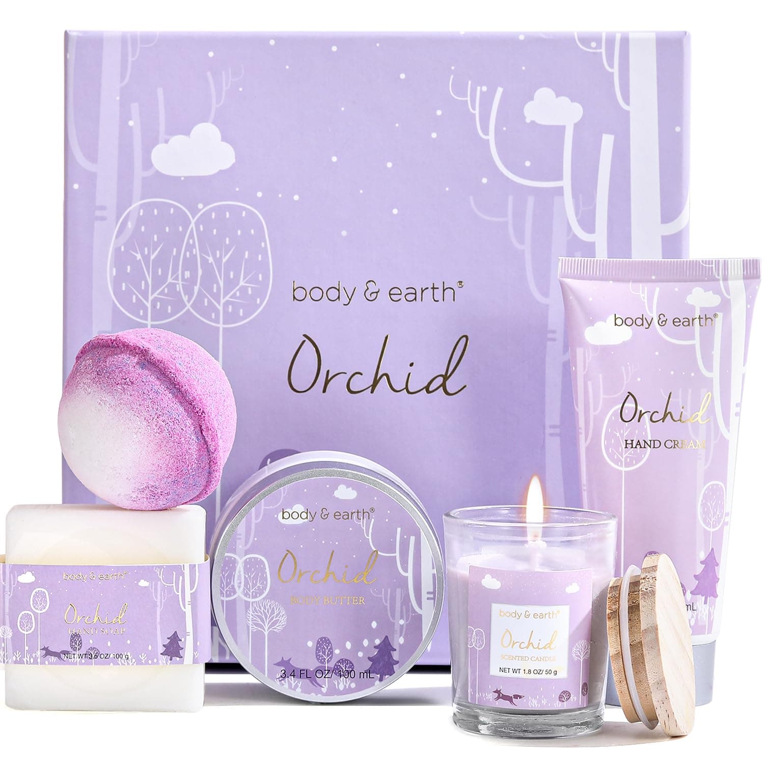 Gifts for Women BODY & EARTH Birthday Gifts for Women, Skincare Gift Set Orchid Scent 5PCS Skin Care Set, Gift Set for Her, Sister, Wife, Mum, Girlfriend Moisturizing Travel Kit