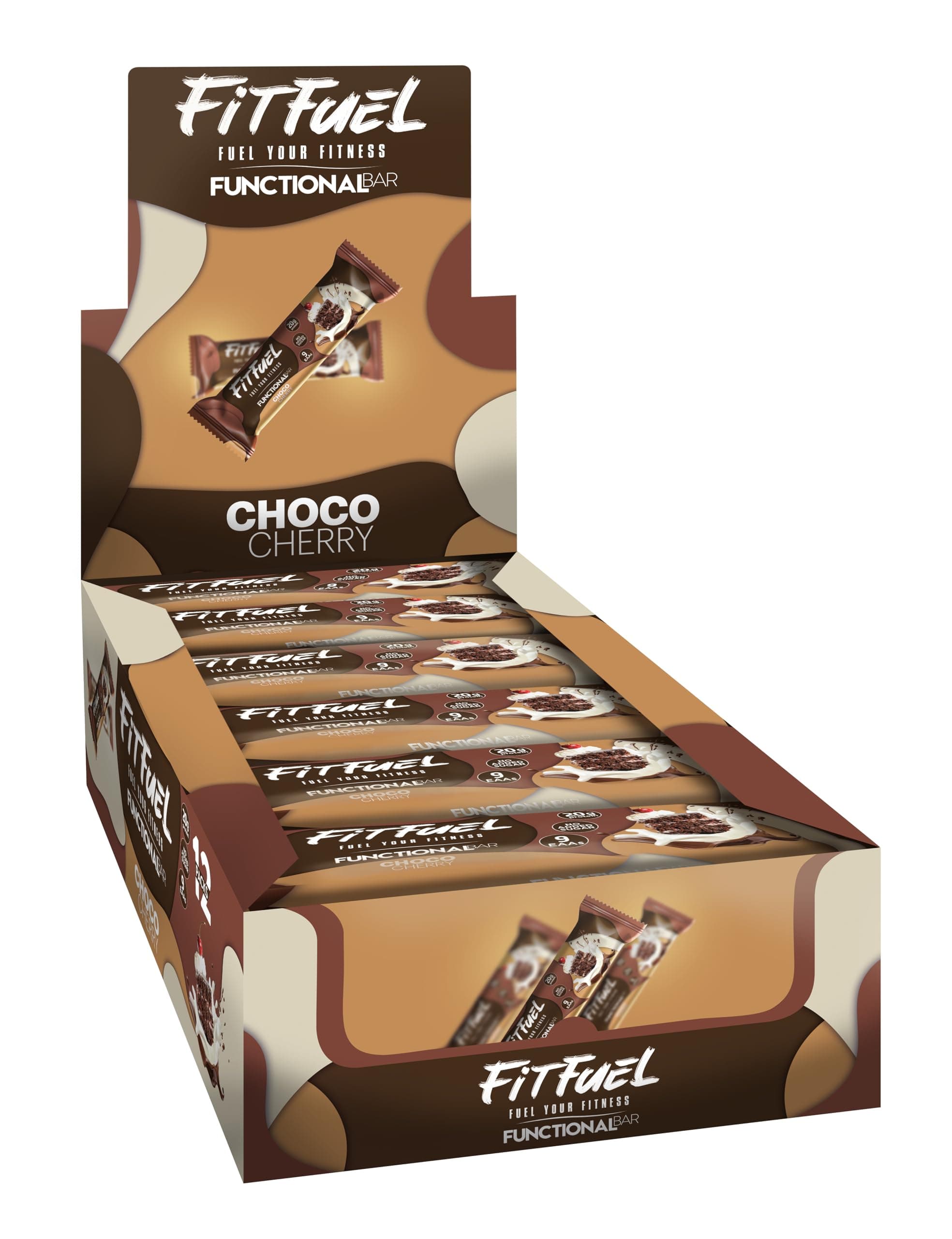 FitFuelFresh Functional Protein Bar, 20g Protein, 9 Essential Amino Acids, No Added Sugar, MADE IN UAE (12x60g - Choco Cherry)