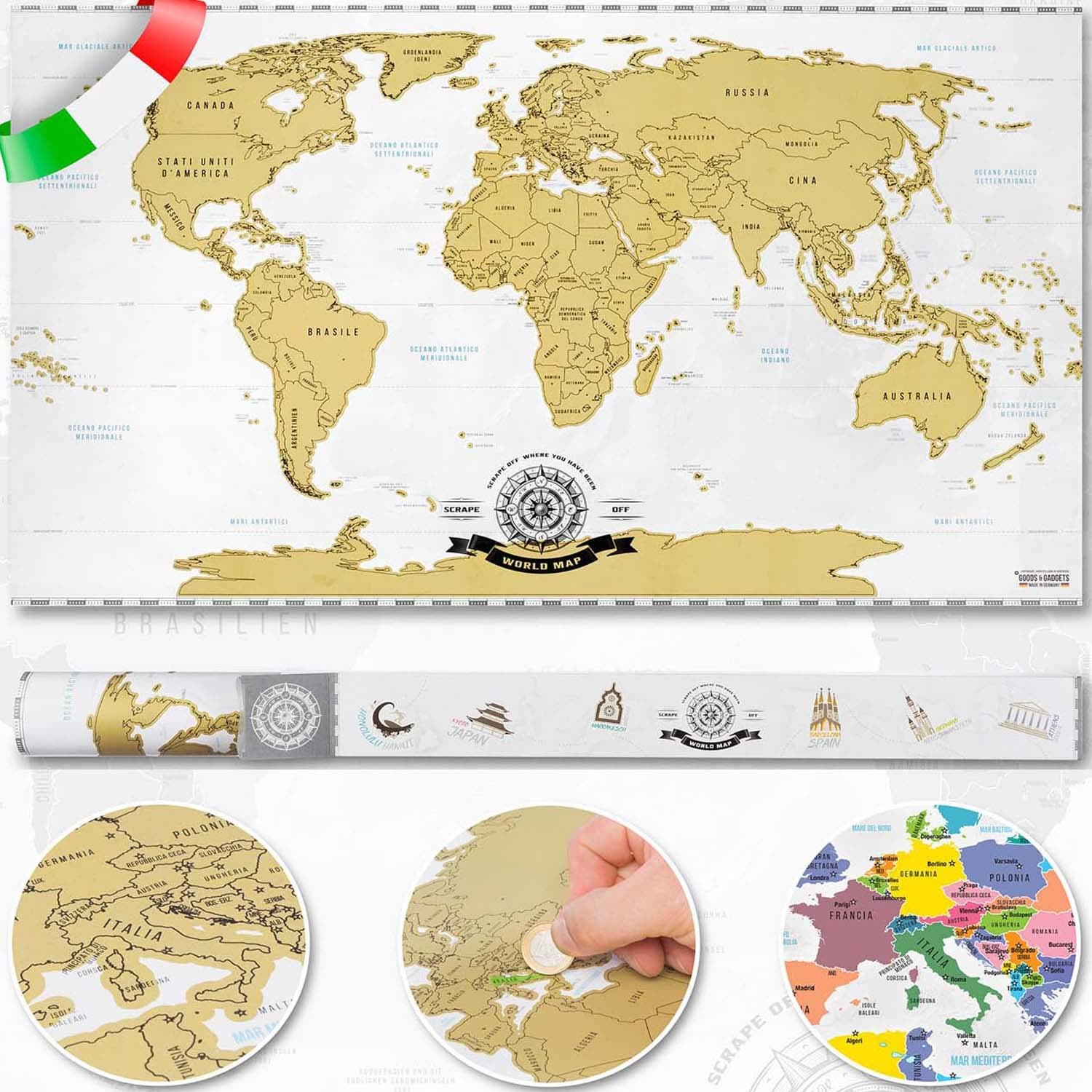 GOODS+GADGETS Scrape Off World Map - Scratch Off World Map - Italian Version