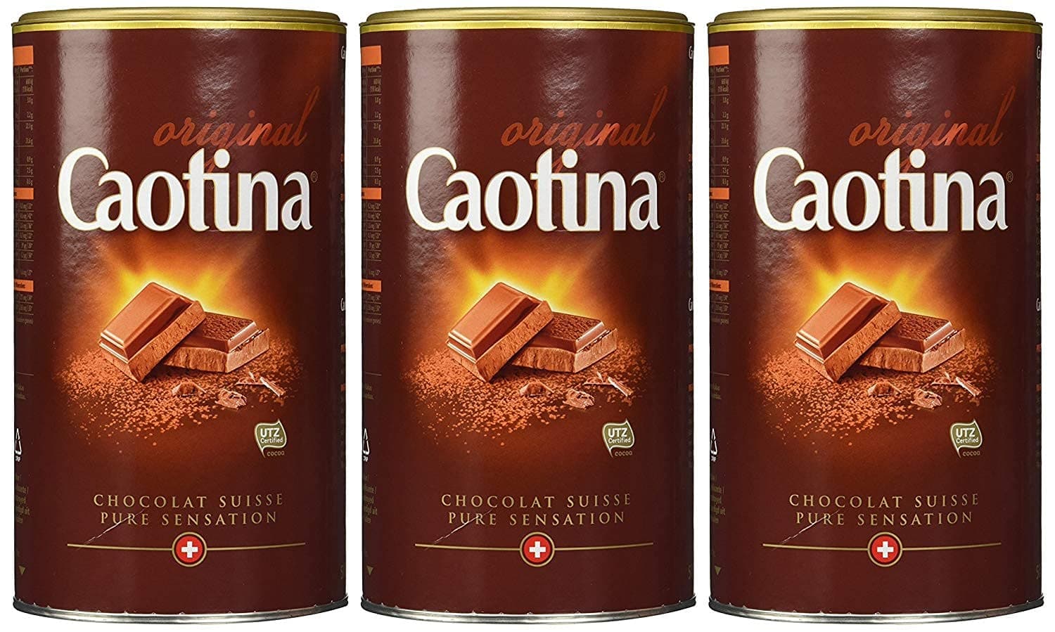 Caotina Original Cocoa Powder, Swiss Chocolate, Hot Chocolate, Pack of 3, 3 x 500 g by Caotina