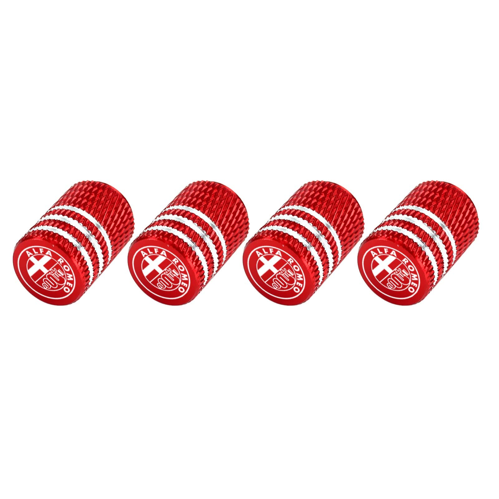 Zelux 4pcs Automotive Car Tires Wheels Valve Stems Black Pattern Caps Cover with Logo Universal Fit for Car SUV Truck Pickup RV Motorcycle Motorsport Racing (Alfa Romeo, Red)