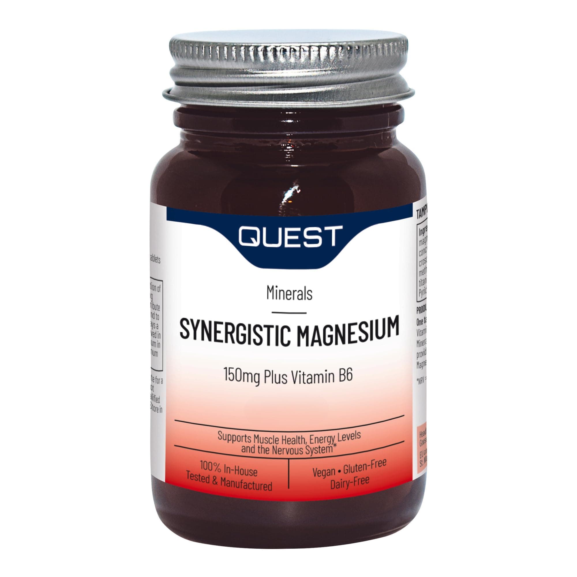 Synergistic Magnesium 150mg Plus Vitamin B6-60 Tablets. Essential for Energy Production & Muscle Function. Supports Heart Health & Nervous System, Gluten-Free, Dairy-Free, Vegan. (60 Capsules)