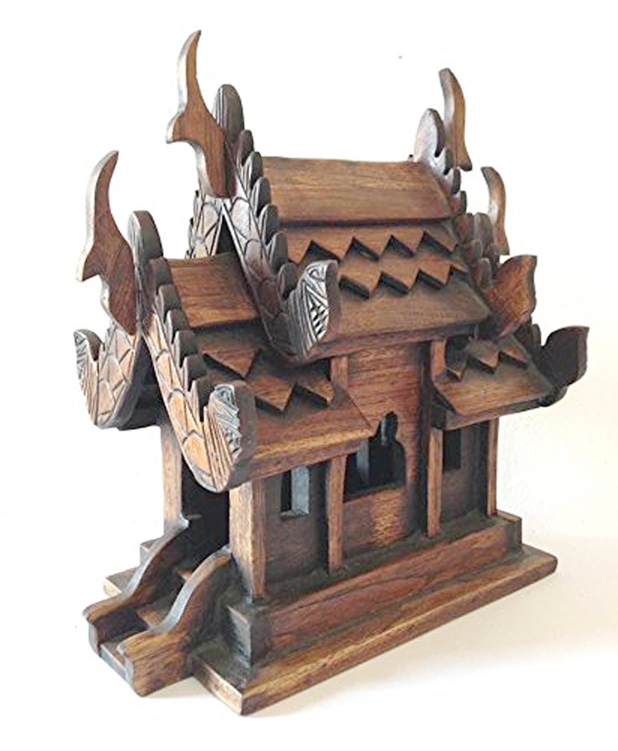 GABUR Thai Handmade Spirit House Teak Wood Decoration Garden, Brown