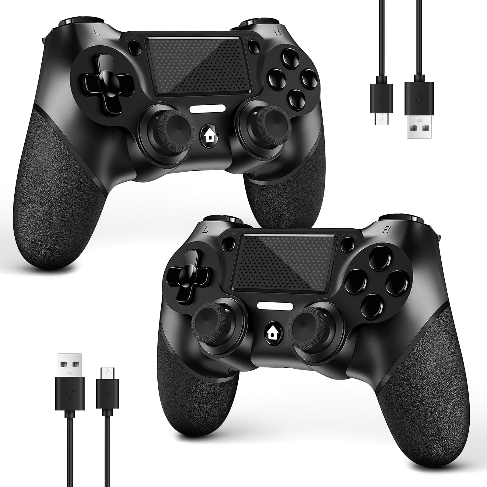 AceGamer 2 pieces for PS4 controller, wireless controller for PS4/Pro/Slim/PC, with non-slip grip on both sides and 2 USB-C cables (Midnight Black x 2)