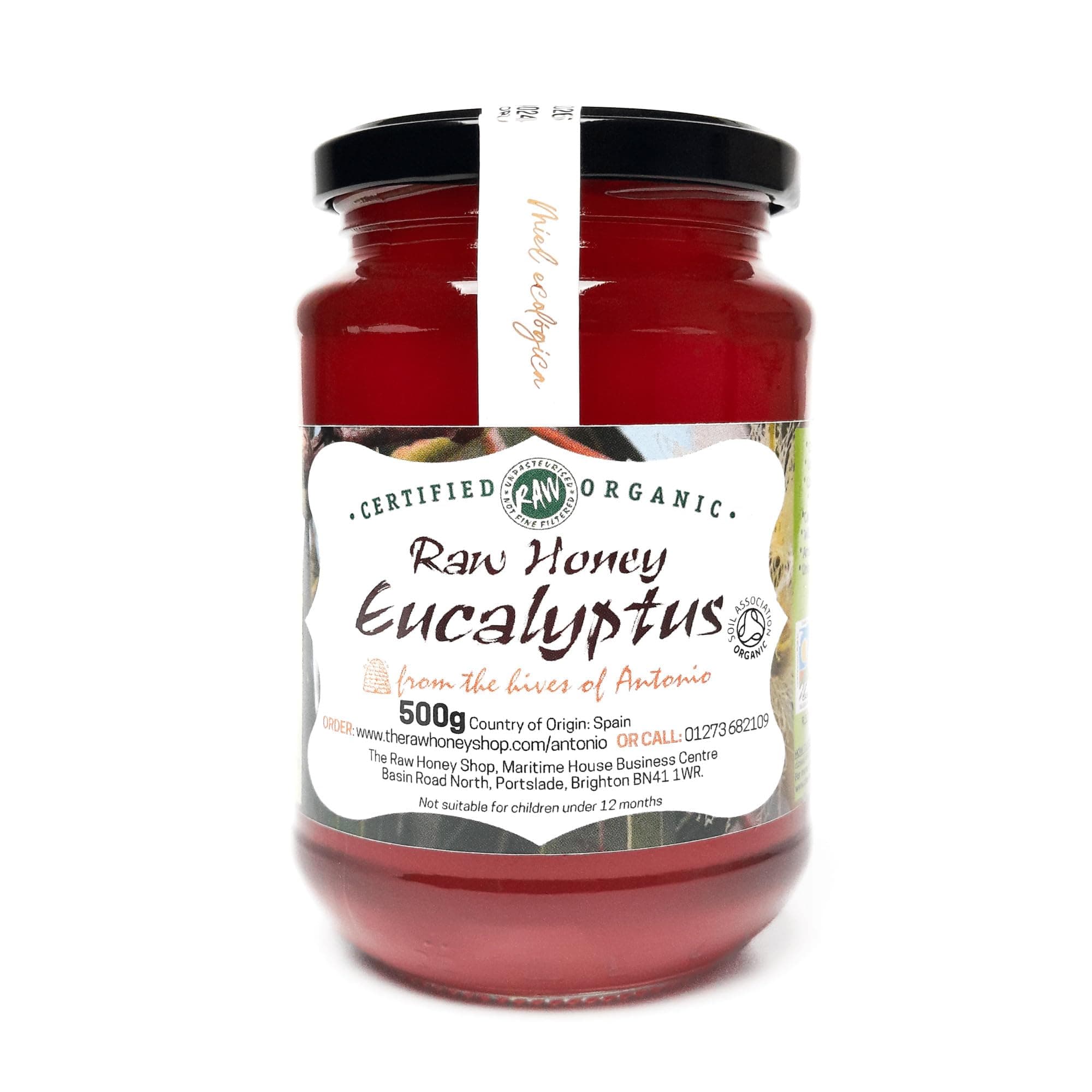 Antonio’s RAW CERTIFIED ORGANIC EUCALYPTUS HONEY, 500g - Premium Range Award-Winning, Pure, Antibacterial, Cold Pressed & Unpasteurised, Natural Honey, Certified Organic - The Raw Honey Shop