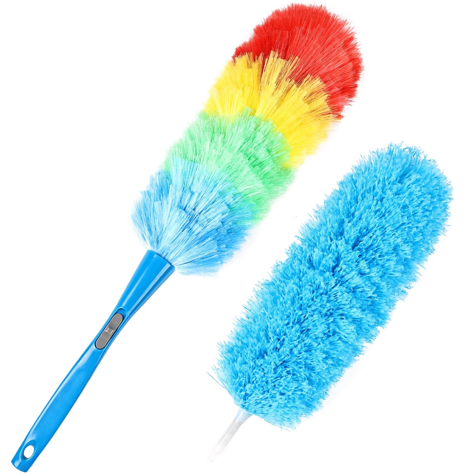 Rainbow Static Duster 24inch Reusable Microfiber Electrostatic Dusters with 2 Beandable and Washable Duster Head for Cleaning Home, Office, Car