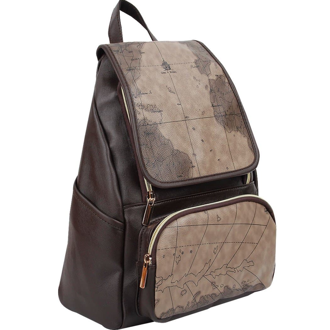 Copi Women's Modern Design World Map Print Fashion Backpacks map brown