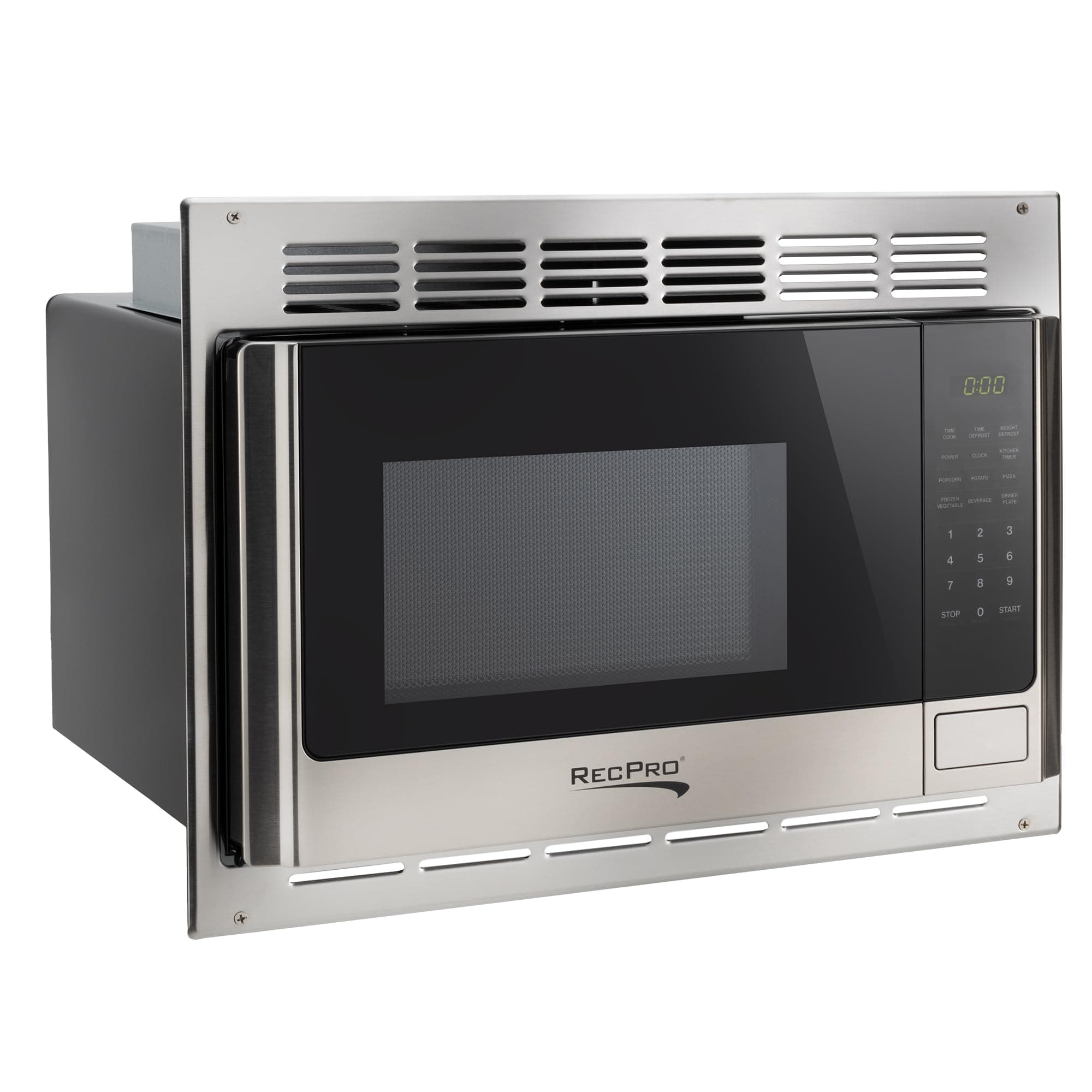 RecPro RV Microwave with Trim Kit | 1.0 Cu. Ft. | 900W | Direct Replacement for Greystone and High Pointe (Stainless Steel)
