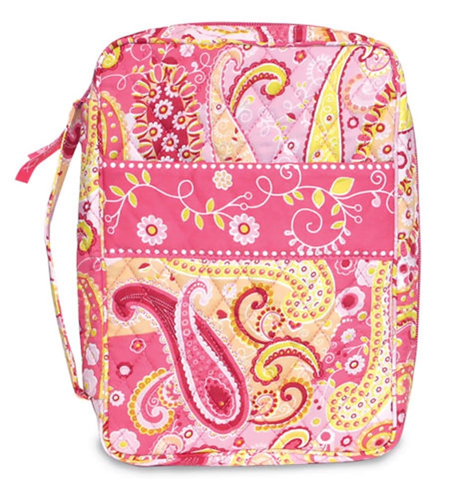 Quilted Fabric Bible Cover Case Bag (Medium, Pink Paisley)