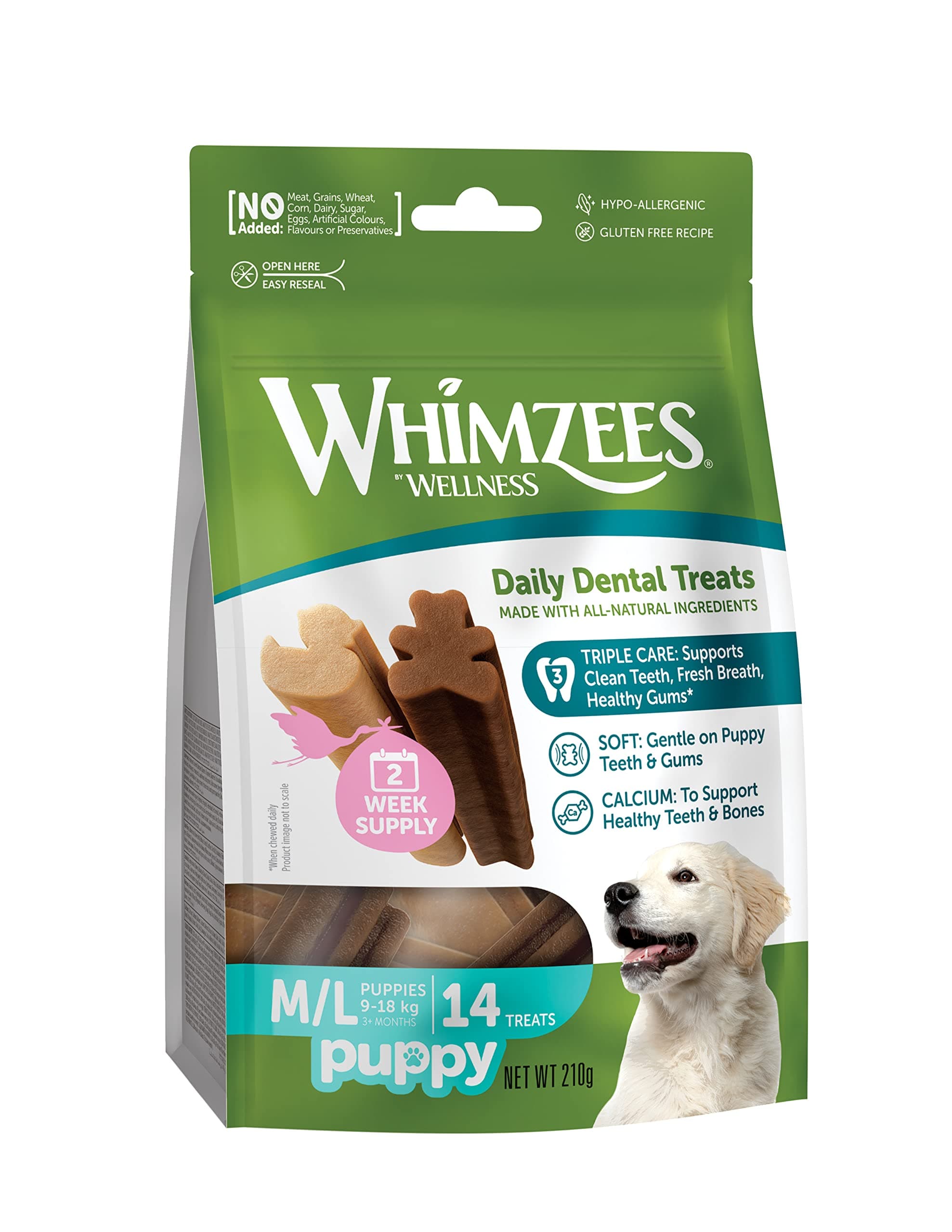 Whimzees Puppy Dental Dog Treats - Stix M/L 14pcs