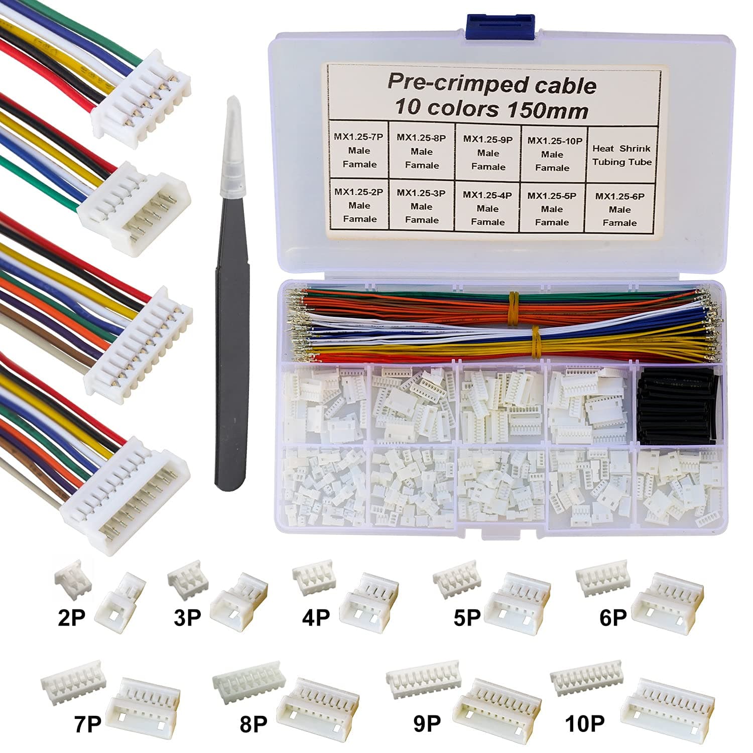 MX 1.25mm Male Female Connector Kit and Premium Pre-Crimped Cables Compatible with Molex PicoBlade for Pixhawk Flight Controller Total 240pcs MX1.25 Connectors and 200pcs 28AWG Cable