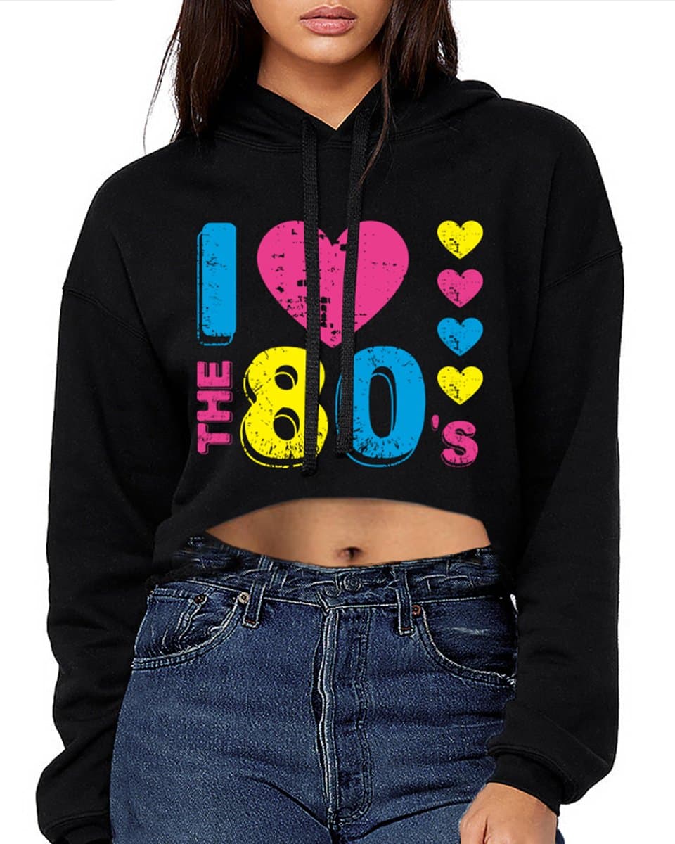 80s Crop Top Hoodie 80s Cropped Sweatshirt 80s Costumes for Women