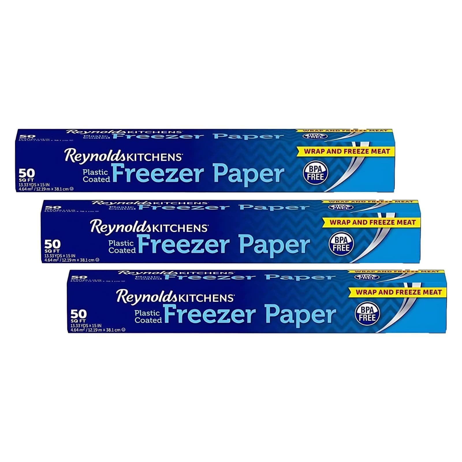 Reynolds Kitchens Plastic Coated Freezer Paper | Fight Freezer Burn | Perfect for Arts & Crafts & Applique | Pack of 3 Rolls, 381mm x 12m