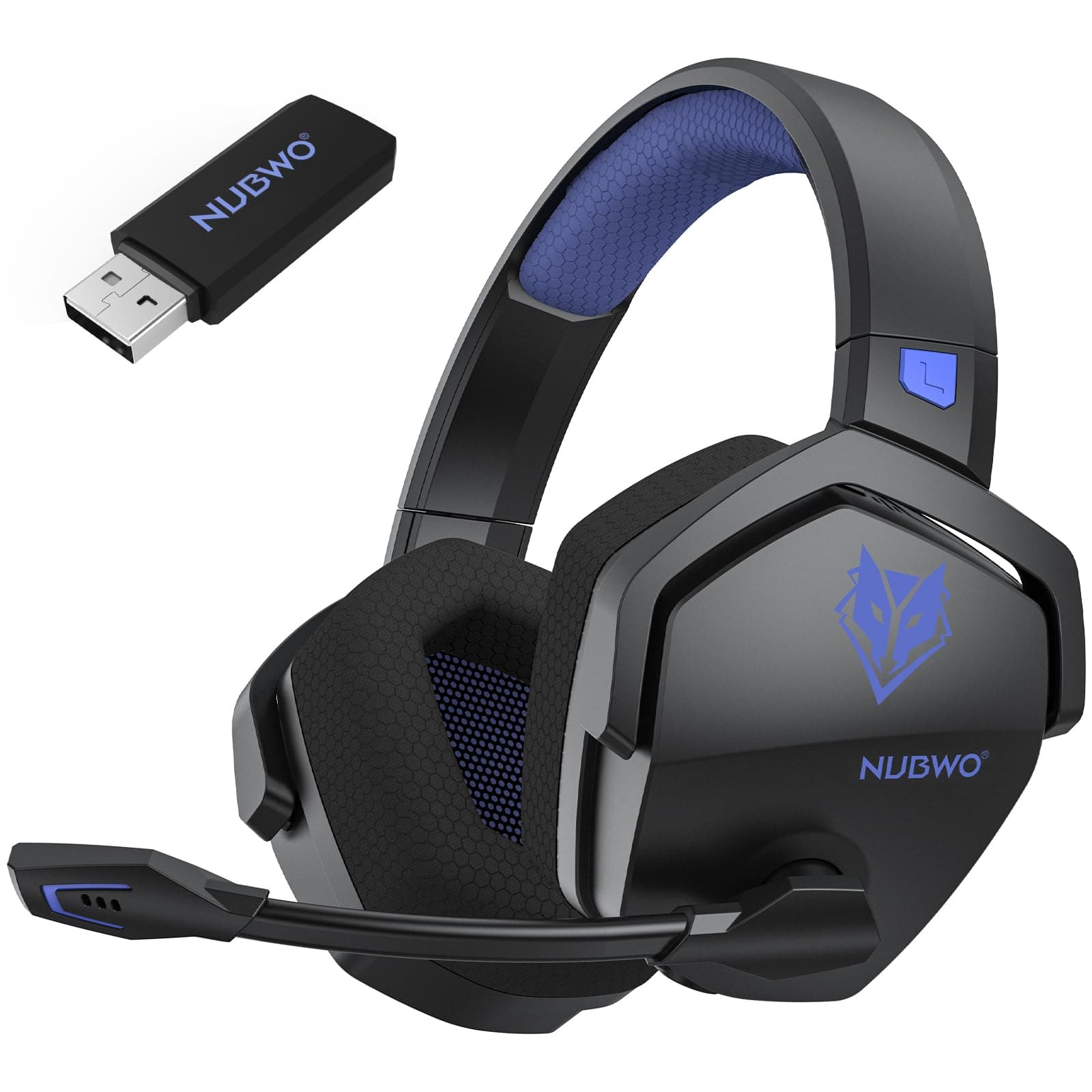 NUBWO Wireless Gaming Headset with Mic for Ps5 Ps4 PC, Zero Interference, 100-Hour Battery All-Day Play, 23ms Sync for Fortnite & Call of Duty/FPS Gamers, Triple Mode All Devices Compatible - Blue