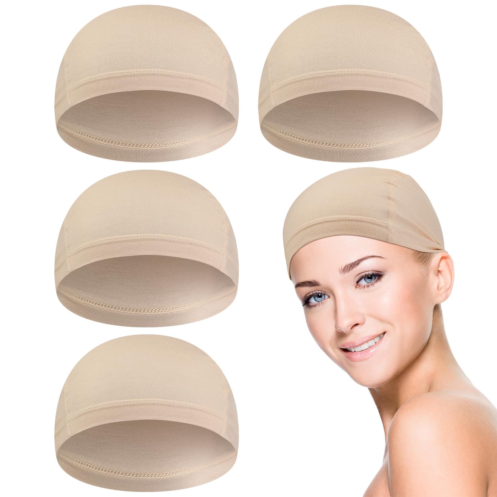 Janmercy 4 Pcs Bamboo Fiber Wig Cap Bamboo Wig Liner Cap for Women Hairloss Elastic Breathable Bald Cap Under Wigs (Beige)