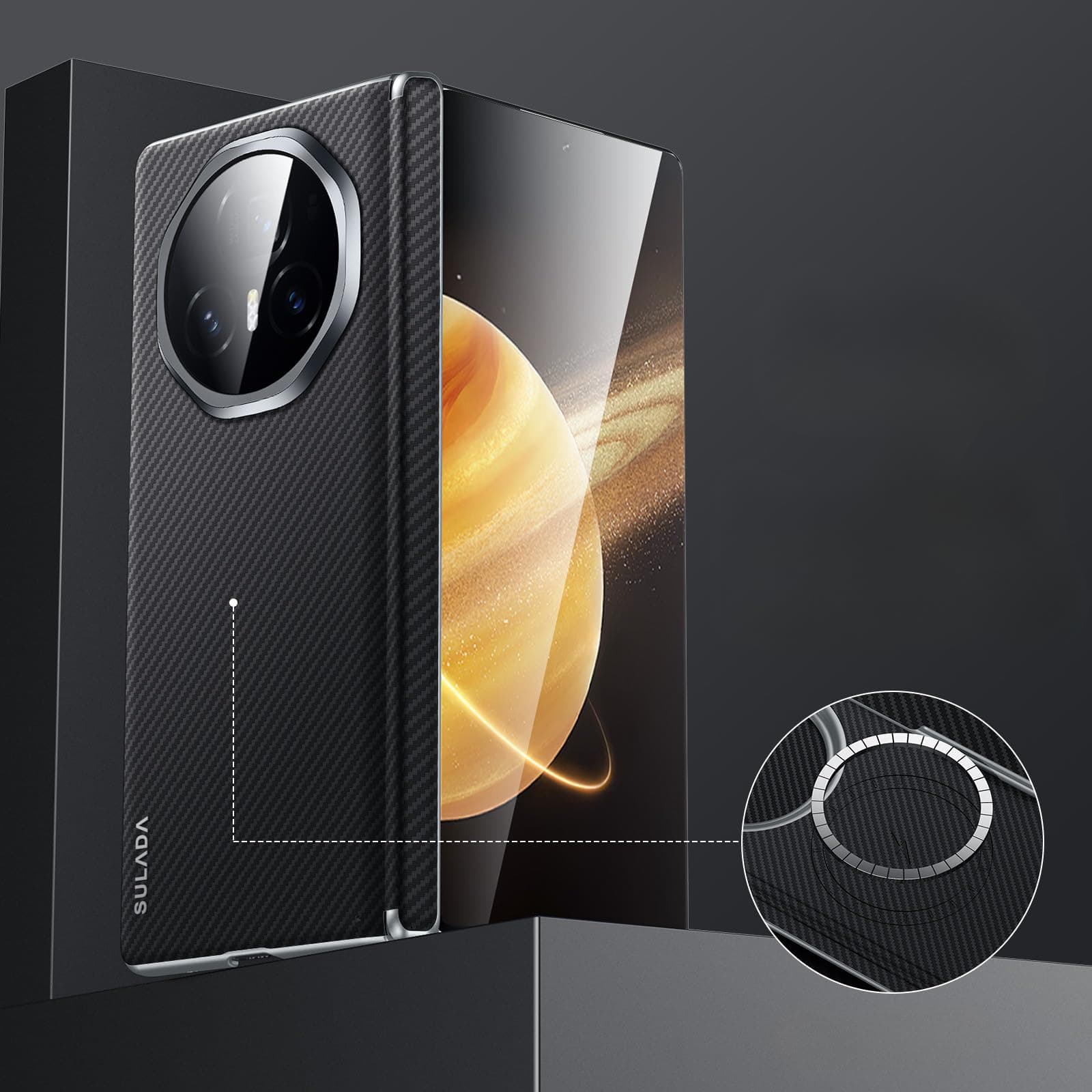 Gruattreay Case Compatible with Honor Magic V3 5G, Carbon Fiber Kevlar Feel Phone Case Shockproof Protective Back Cover for Honor Magic V3 Support Wireless Charging (Black)