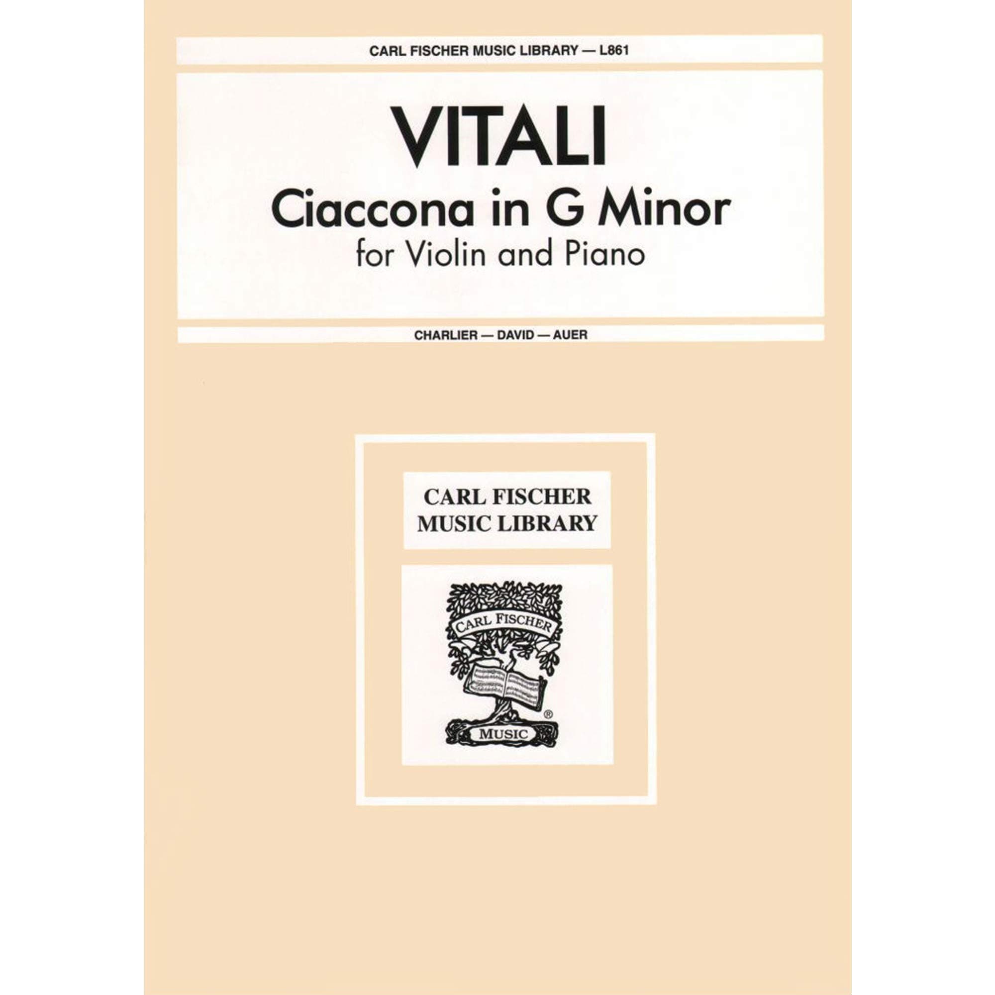 Vitali - Chaconne in g, for Violin & Piano Edited by Auer Published by Carl Fischer
