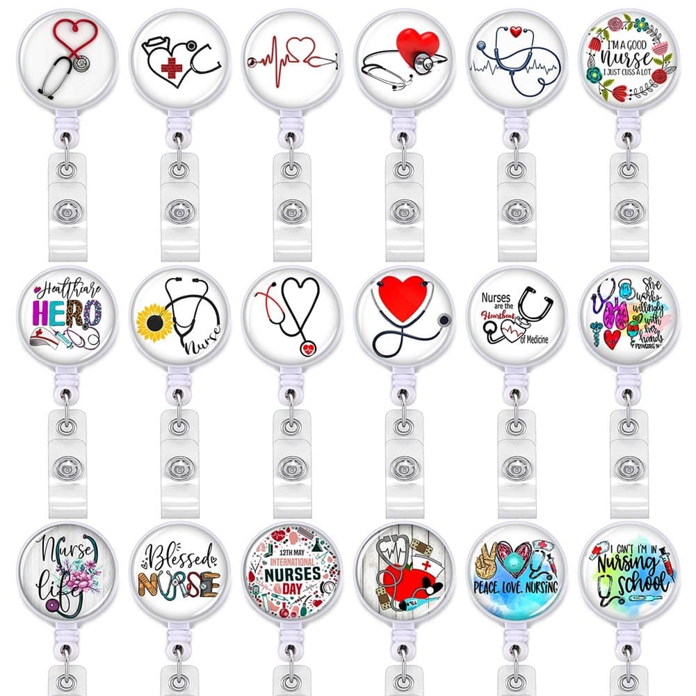 Coeufuedy 18pcs Nurse Retractable Badge Reel,Badge Holder with Alligator Clip,Nurse Badge Clip for ID Card Holders (YYDHK)