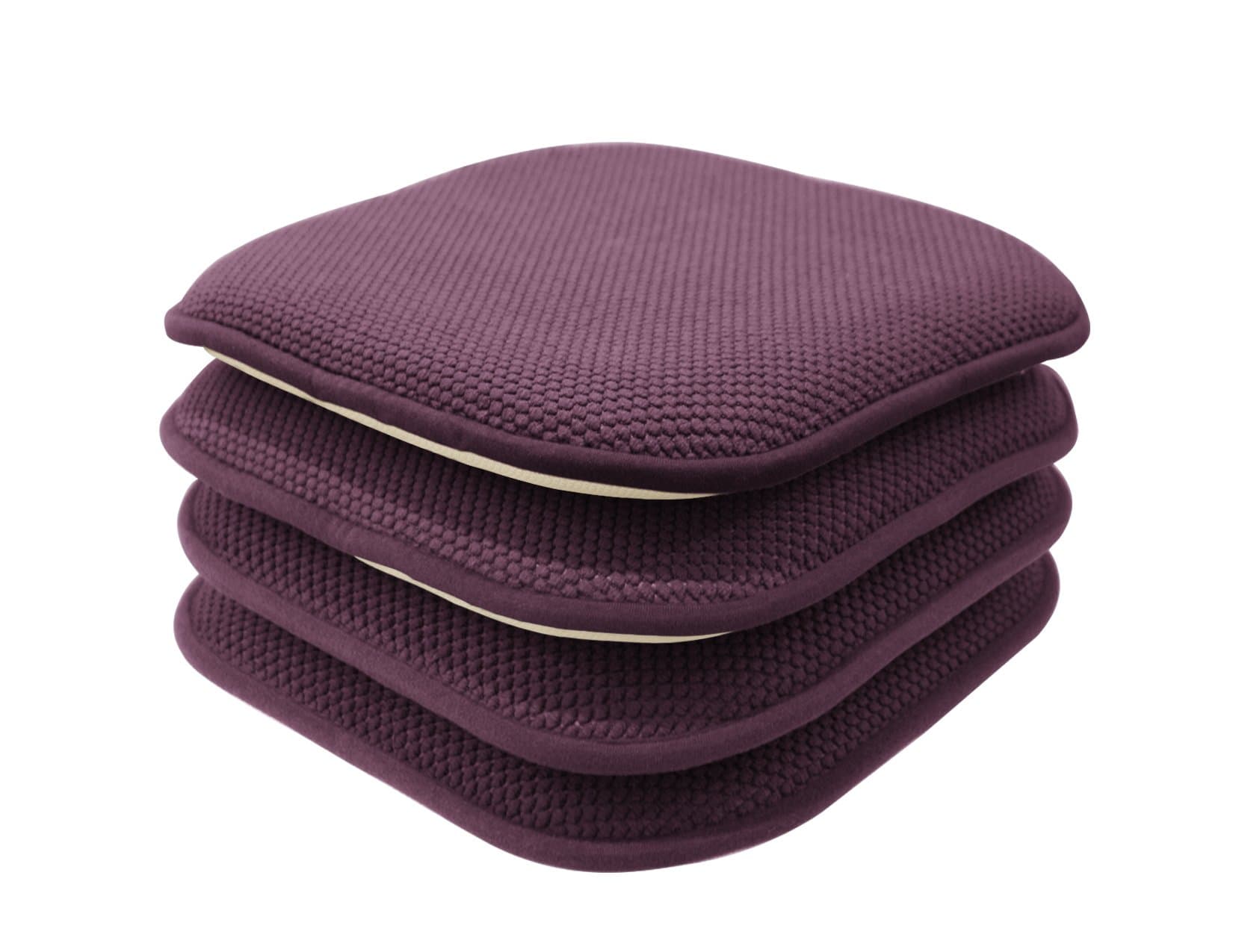 GoodGram 4 Pack Non Slip Ultra Soft Chenille Honeycomb Premium Comfort Memory Foam Chair Pads/Cushions - Assorted Colors (Purple)
