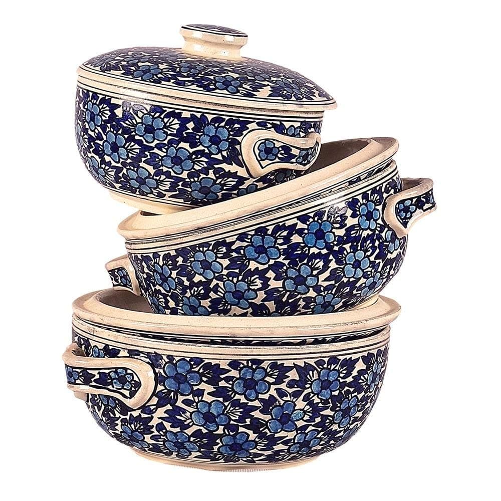 Craftghar Ceramic Serving Casserole Set of 3 | Serving Bowls With Lids (Set of 3)| 100% Microwave Safe | Sky Blue 3 Serve Casserole Set (1250 ml, 900 ml, 600 ml)