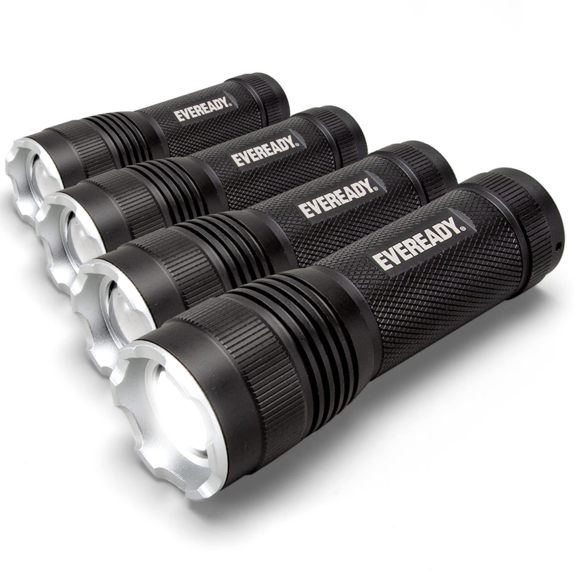 Eveready 4-Pack LED Tactical Flashlights, IPX4 Water Resistant, Rugged and Bright Flash Lights